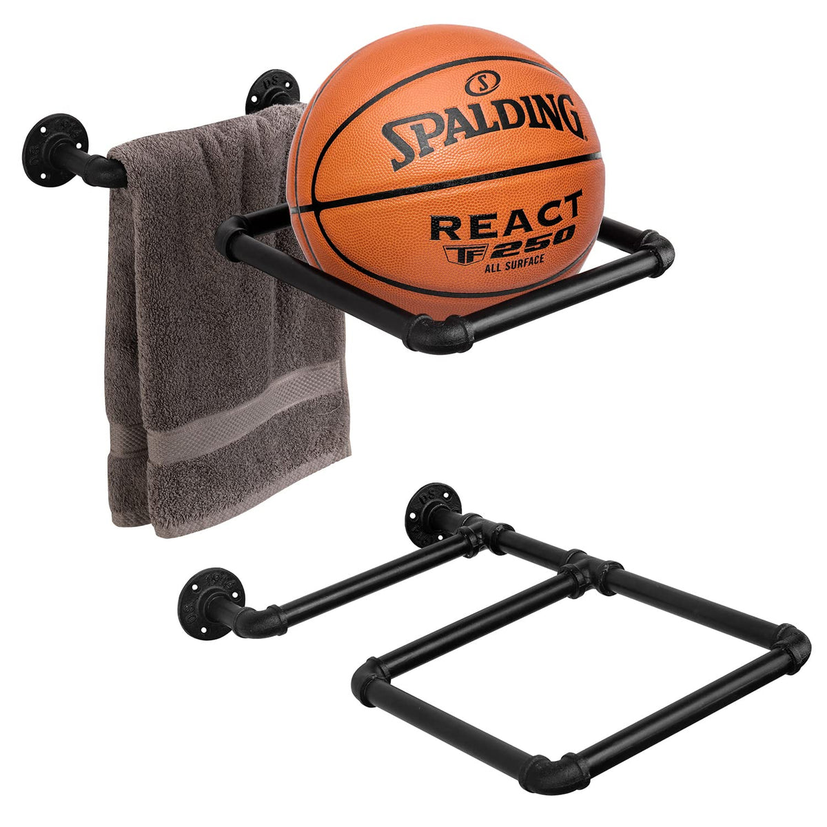 MyGift Set of 2 Yoga Ball Storage Wall Mount, Black Metal Pipe Racks for Exercise Ball Holder, Ball Storage for Home Gym or Studio