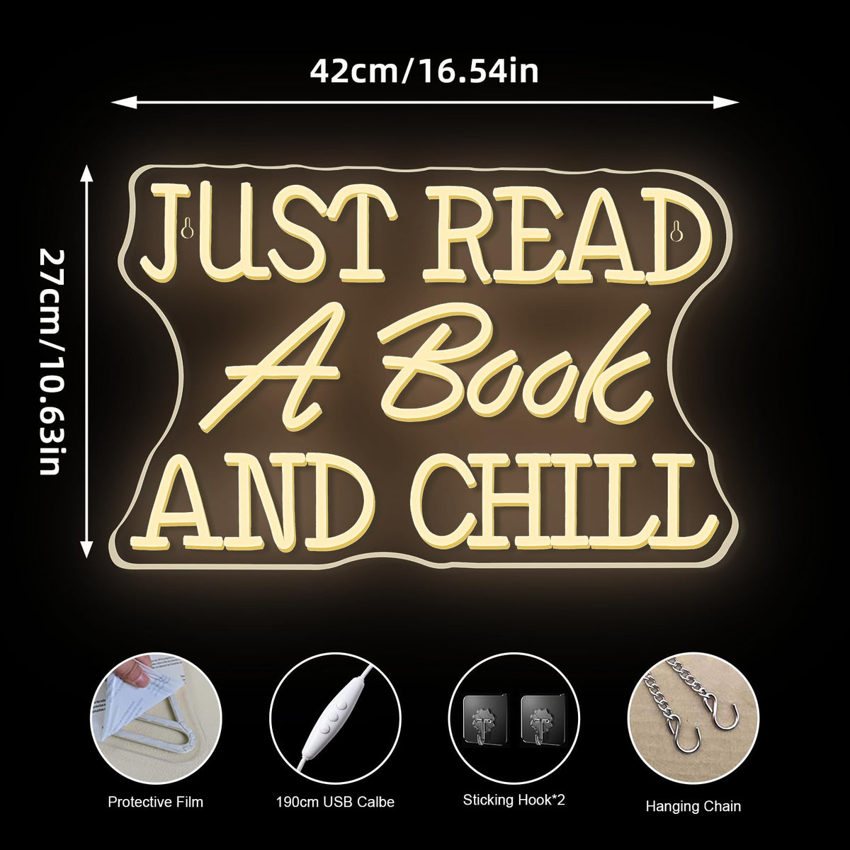 VVYXX Just Read a Book and Chill White LED Neon Lights Wall Decor LED Sign with Dimmable Switch Neon Light Up Sign for Classroom Bookstore Library Study Room Reading Party