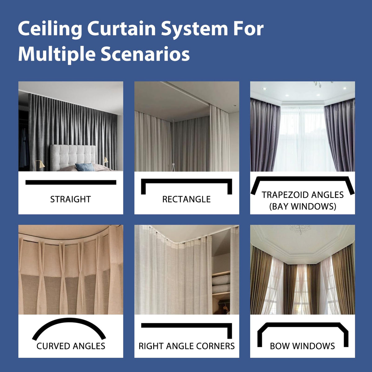 cbsroro Room Divider Curtains Ceiling Mounted Track Sets Extra Wide Blackout Curtain Flexible Tracks for Bedroom Privacy Partition Separator, 1 Panel Black Drape and White Rail, W8.3 x H7ft