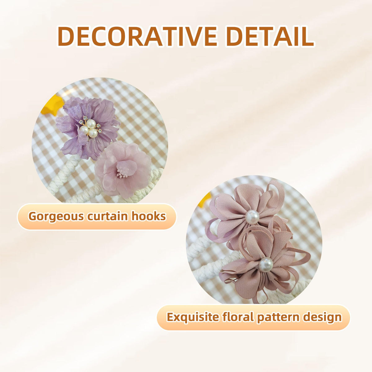 Flower Curtain Tiebacks with No Drill Installation, Fancy Decorative Holdbacks for Living Room, Bedroom, and Dining Room – Easy to Install and Adjustable, 2pcs Purple