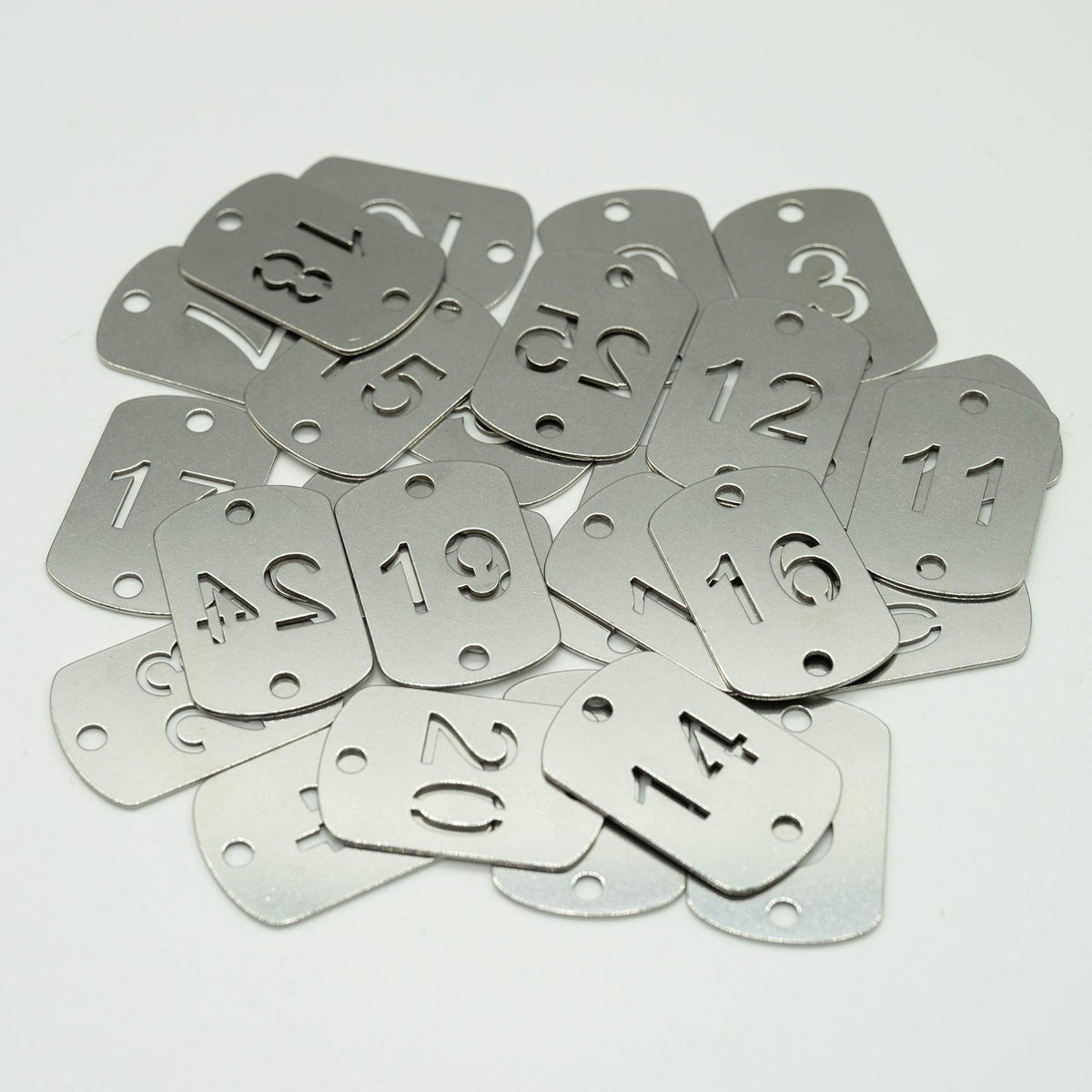 StayMax Rectangular Hollowed Stainless Steel Number Tags Key Tags with Two Holes (1-25)