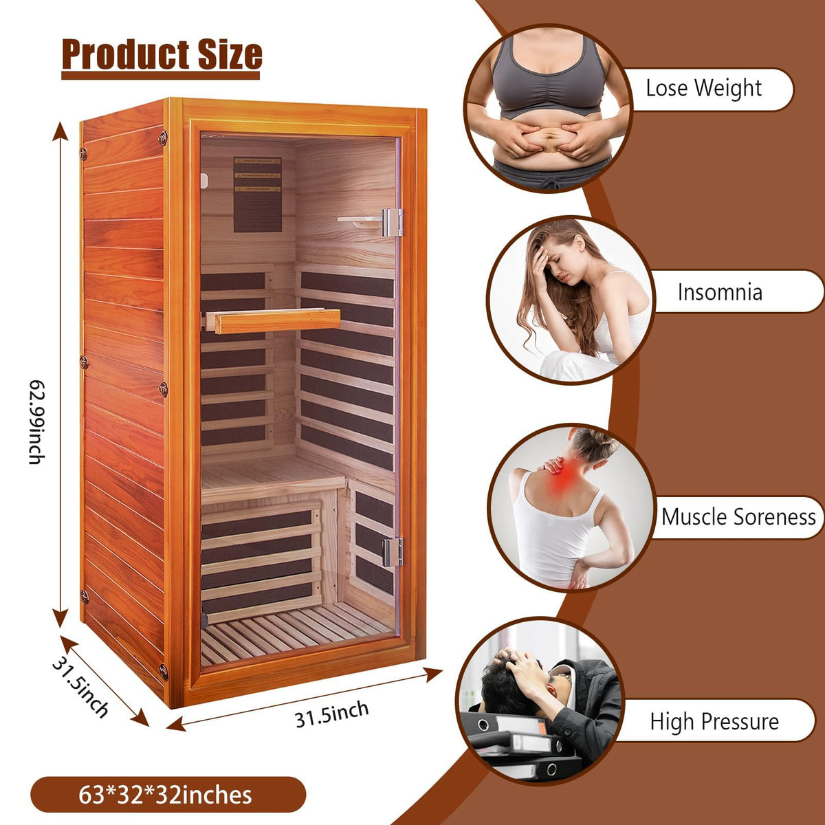 Infrared Sauna, Far Infrared Saunas for Home, Low EMF 1 Person Sauna Indoor Sauna Room Dry Sauna with Bluetooth Speakers 7 Color Light Therapy Fast Heating Easy Assembly 1065W/110V 31.5*31.5*63 IN