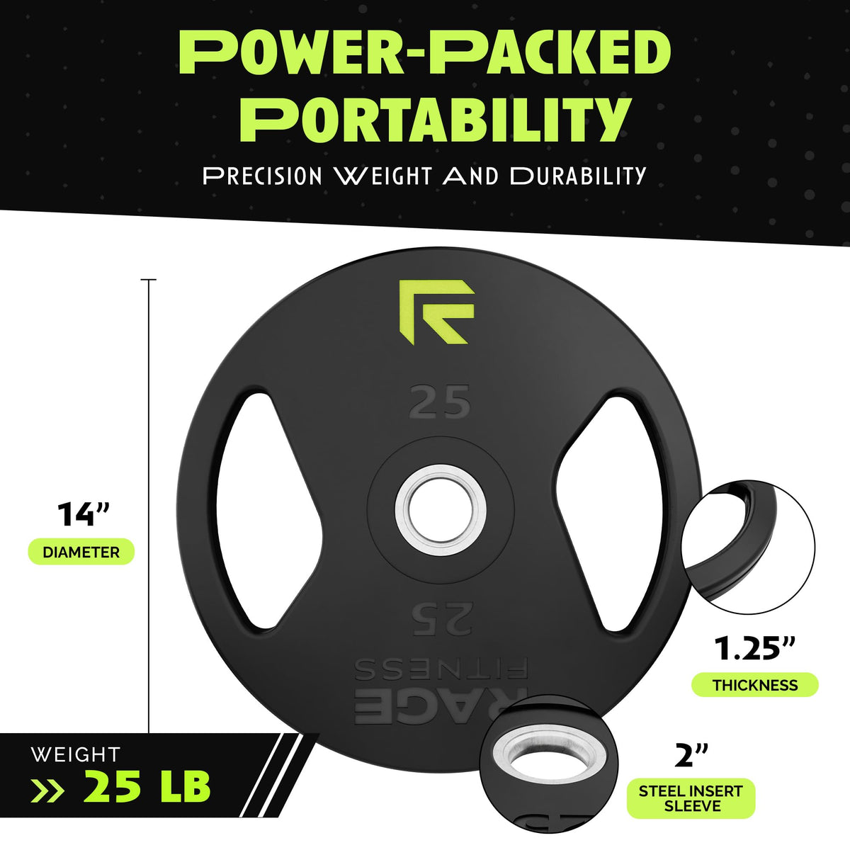 Rage Fitness Cast Iron Weight Plates, Rubber Coated, 2" Steel Insert (5lb, 10lb, 25lb, 45lb - SOLD INDIVIDUALLY), Rubber Weight Plates for Strength Training, Bench Press, Squats, Powerlifting