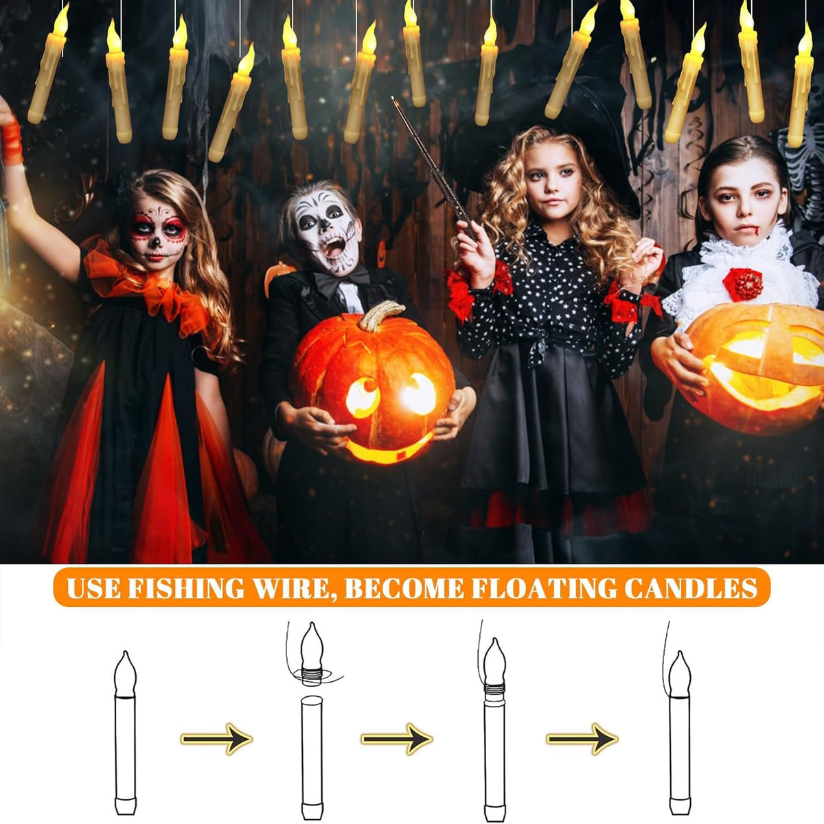SOONEEDEAR Harry Floating Battery Operated Flameless Hanging Candle Lights with Potter Magic Wand Remote, Floating Candles with Remote, Hanging Decor for Home Classroom Birthday Party Church