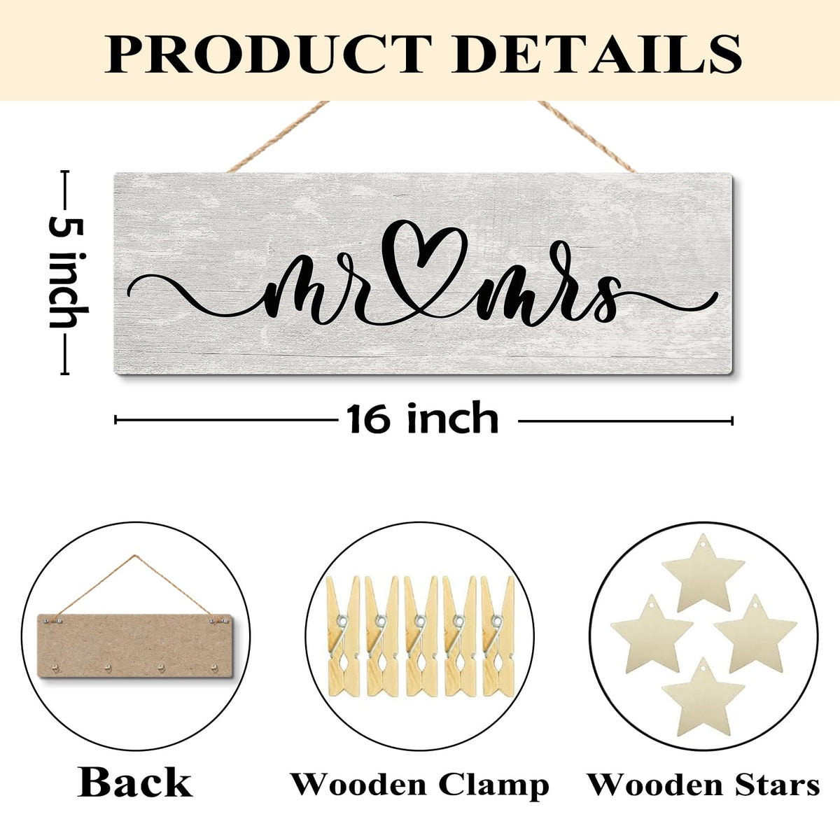 NaZaUK Mr & Mrs Bedroom Decor for Couples, Hanging Photo Display with Clips, Picture Frames Collage Photo Hanging Display, Couple Gift Ideas, Home Living Room Bedroom Wall Decor