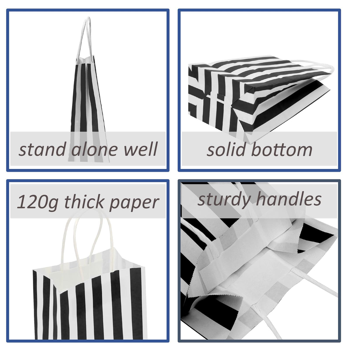 Ronvir 100Pcs Small Gift Bags,Black & White Striped Recycled Paper Bag
