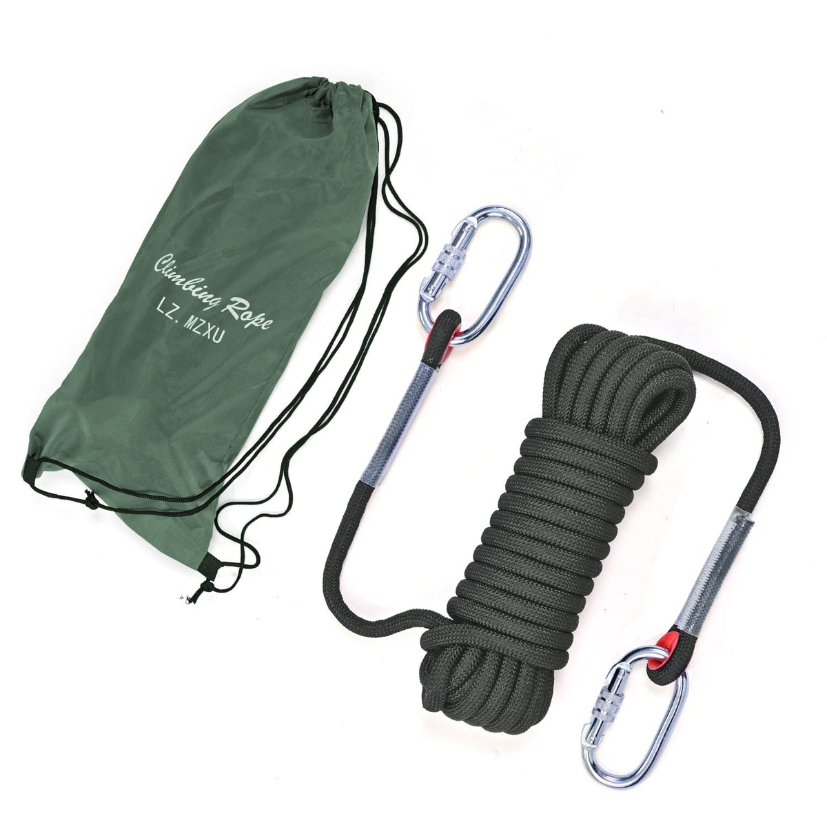 LZ.MZXU Climbing Rope, 12 mm Static Climbing Ropes, 32FT(10M) 65FT(20M) 100FT(30M) 164FT(50M) Outdoor Rock Climbing Rope with Hook, Safety Rappelling Ropes, Fire Rescue Parachute(Green, 32FT)