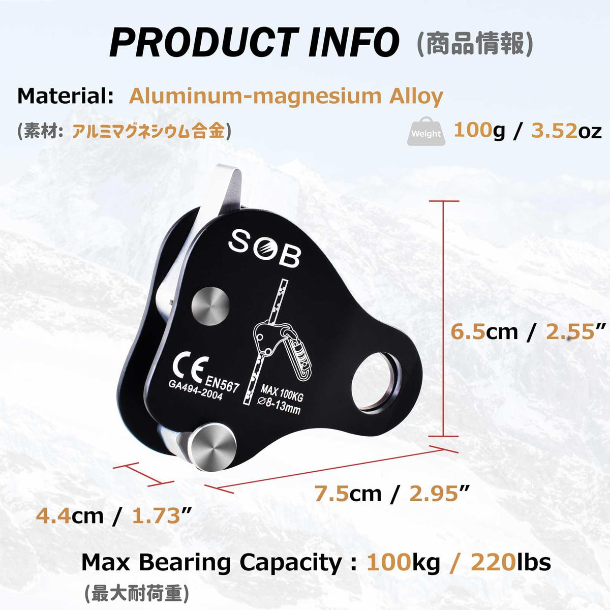 Azarxis Climbing Descender Ascender Belay Device Self Locking Fall Protection Rappel Equipment Rope Grip for 8-13mm Rope for Rock Mountaineering Aerial Work Caving Rescue Tree Arborist (Black)