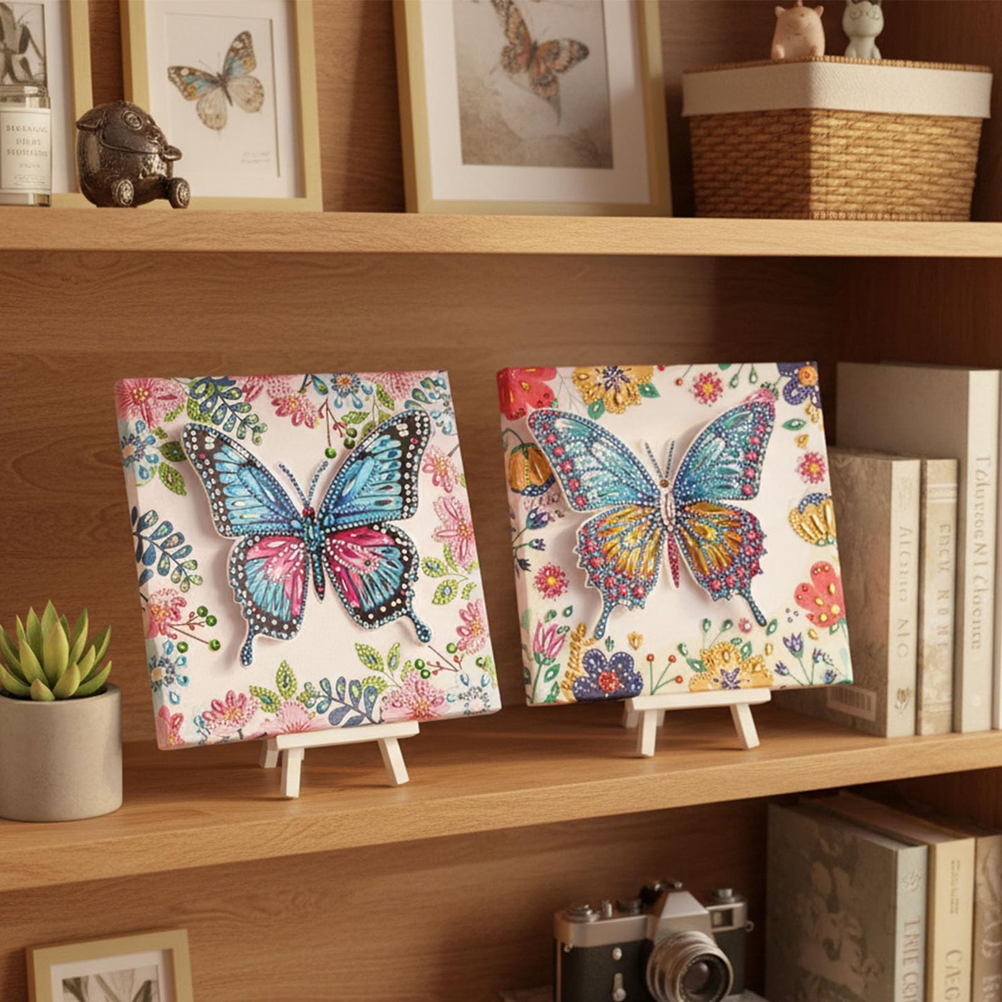 Arts and Crafts for Kids Age 8-12, 3D Pink Butterfly Diamond Art Kits, Gifts for Kids Age 6 7 8 9 10 with Plastic Easels DIY Gem Art Foldable Clear Butterfly Painting with Frame for Home Decor