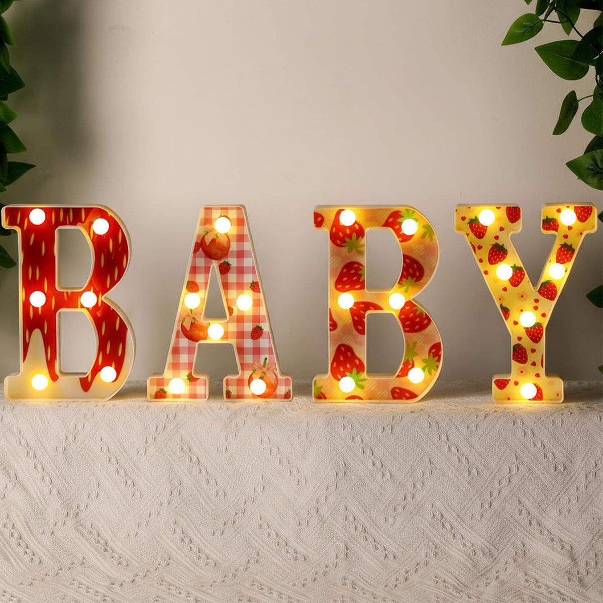 Realspring Baby Shower Sign Babe Marquee LED Letters Battery Operated Light up Centerpieces Glowing Home Table Party Decor for Boy Girl Gender Reveal Birthday, 8.26''(Strawberry,Red)