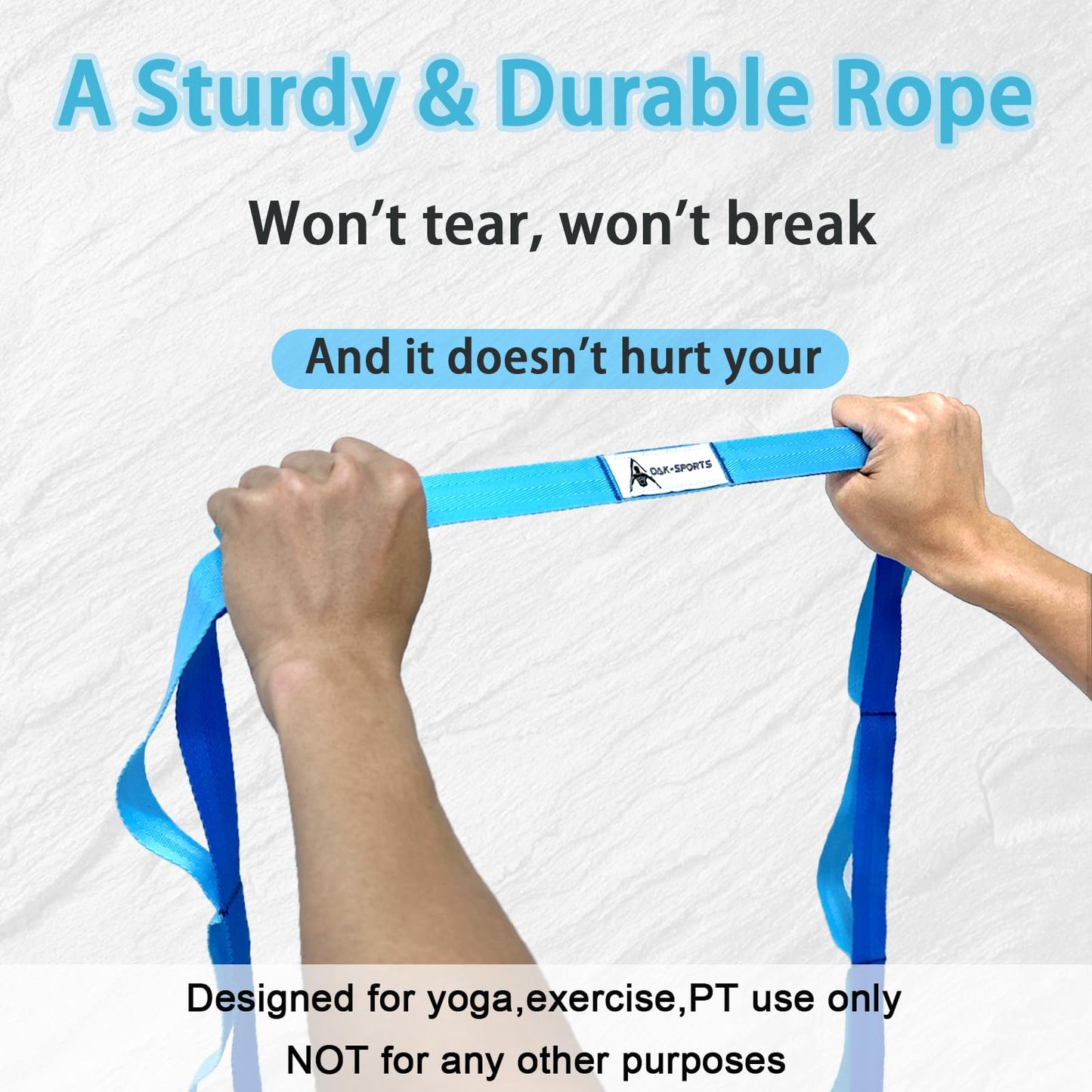 Stretching Strap Yoga Strap with Loops, Stretch Straps for Physical Therapy, Non-Elastic Exercise Strap for Pilates, Dance and Gymnastics with Workout Guide (Blue/Light Blue)