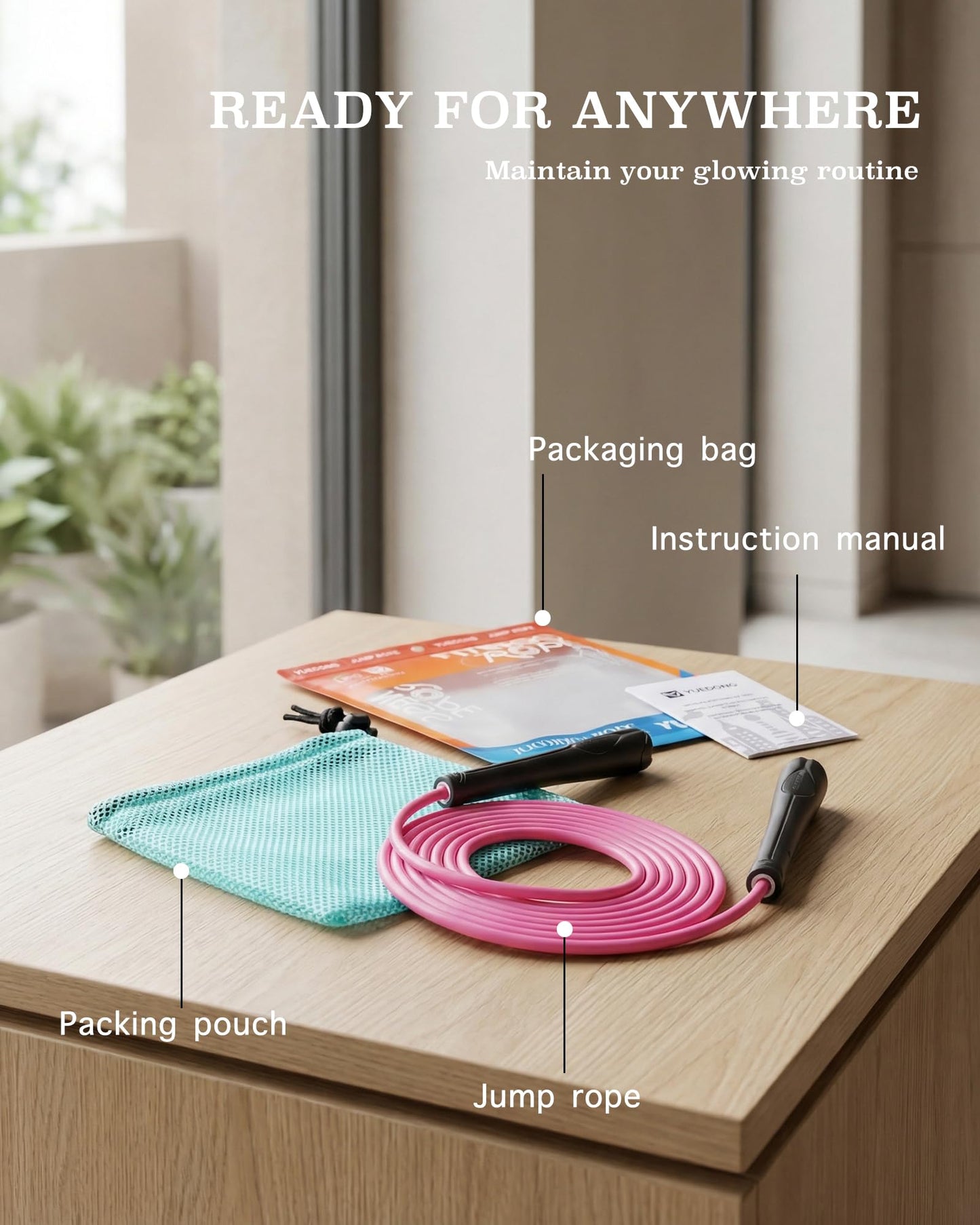 YUEDONG Aesthetic Jump Rope for Women - Apartment-Friendly Silent Rotation, Tangle-Free Weighted Skipping Rope with Ergonomic Grip, 5mm PVC for Home Workout, Cardio, Graceful Body Sculpting & Fat Loss (1, YELLOW, 5MM)