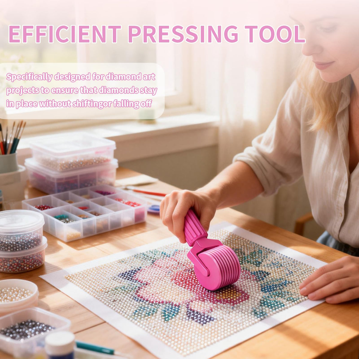 Upgraded Diamond Painting Roller Tool & Straightener, Detachable Diamond Art Roller for Smooth Pressing, 5D Gem Art Accessories and Crafting Supplies for Canvas Flattening, Dazzling