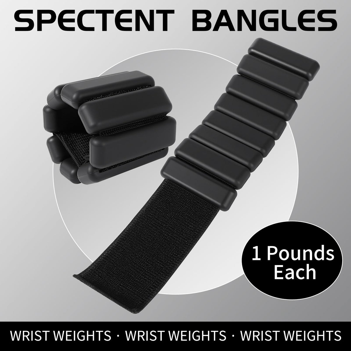 Spectent Ankle & Wrist Weights for Women – Adjustable Silicone Wrist & Ankle Weights, Wearable Arm/Leg Set for Pilates, Yoga, Walking & Strength Training (1lbs Pair Black)