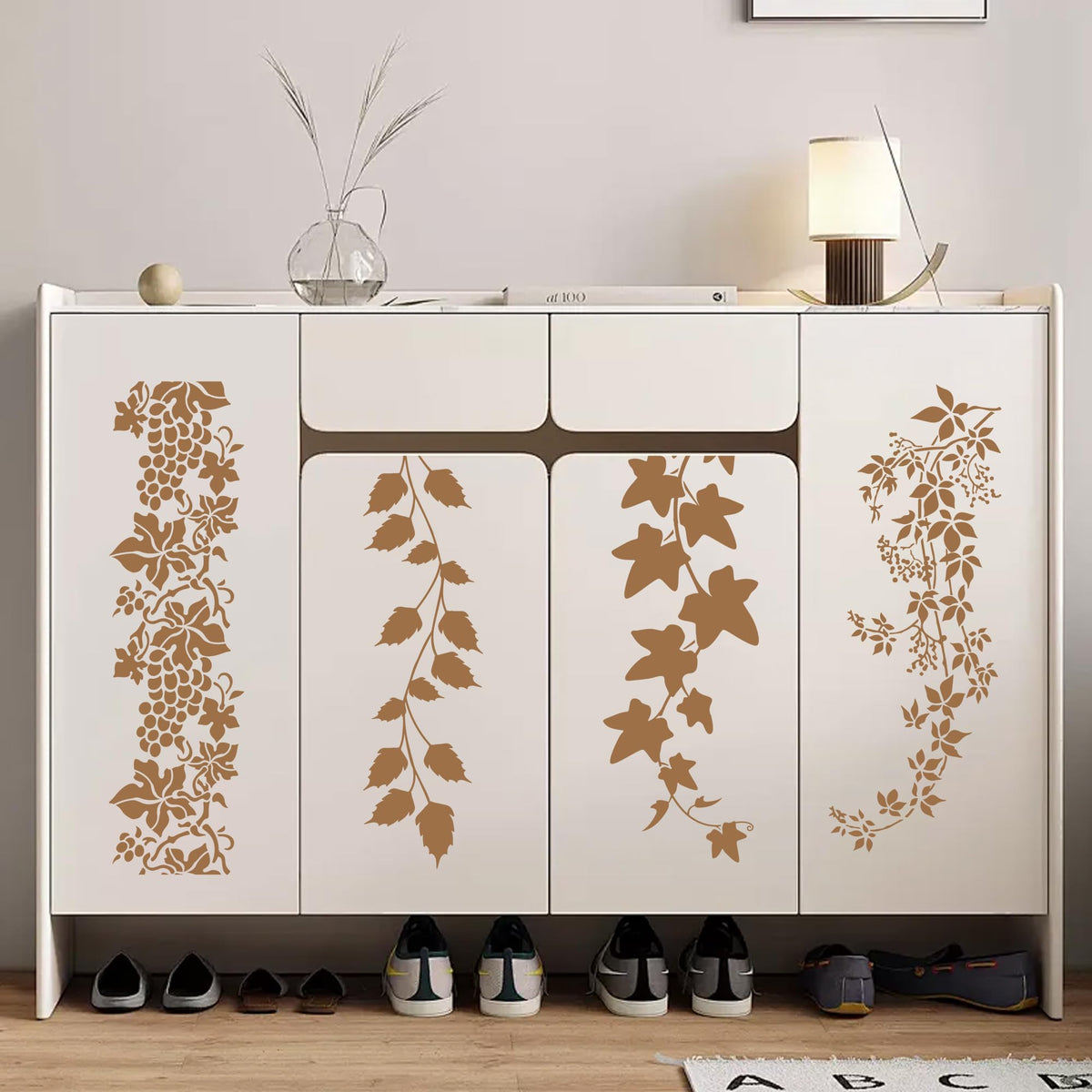 Keluna Leaf Vine Stencils for Painting - 16 Pcs Leaves Wall Stencils for Crafts Reusable, Flower Painting Stencils, Floral Spring Template for Painting on Wood Canva Home Decor