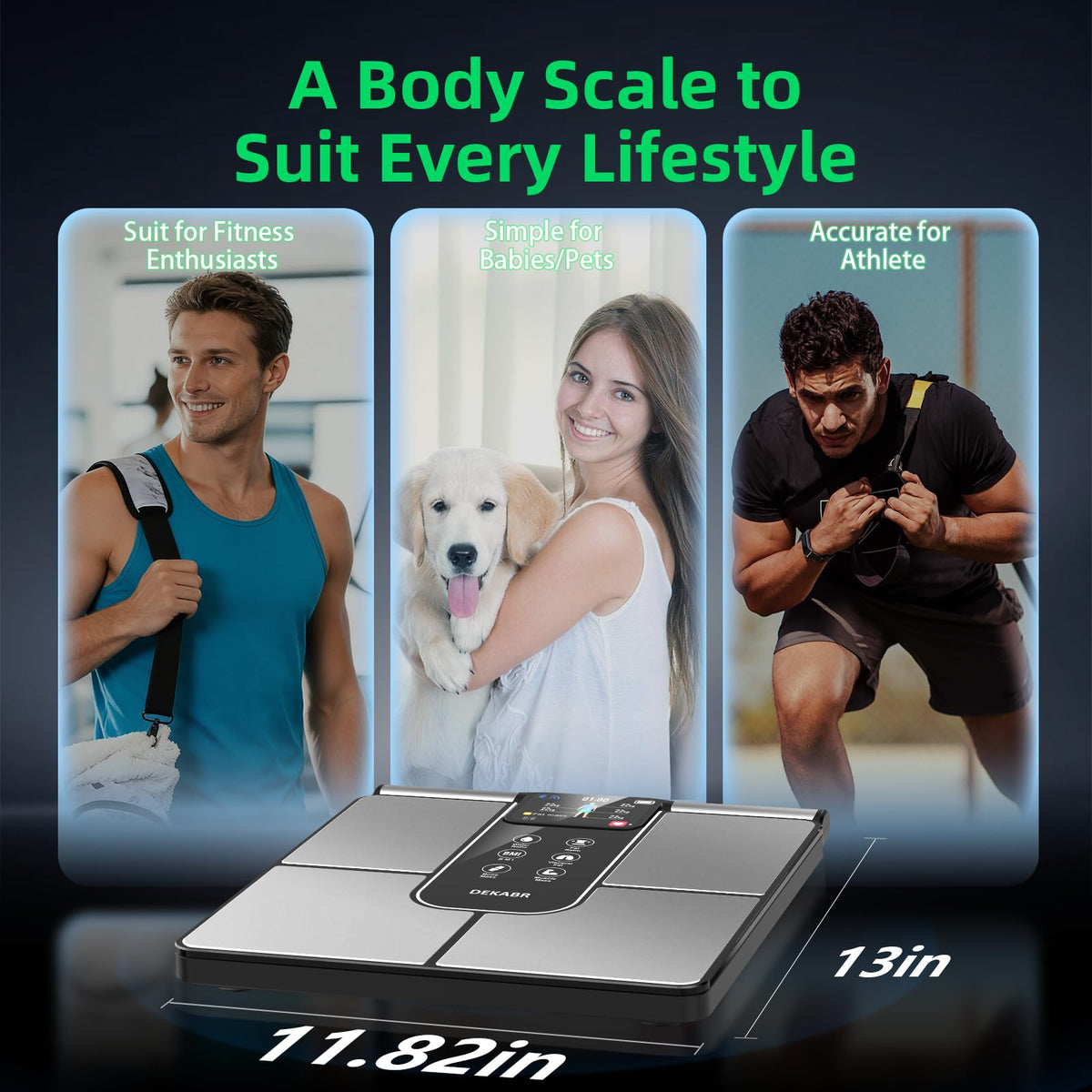 DEKABR Smart Scale for Body Weight, 8 Electrode Digital Bathroom Scale for Body Fat BMI Muscle Mass, 57 Body Composition with Voice Prompt, TFT LCD on Retractable Handle for Home & Gym