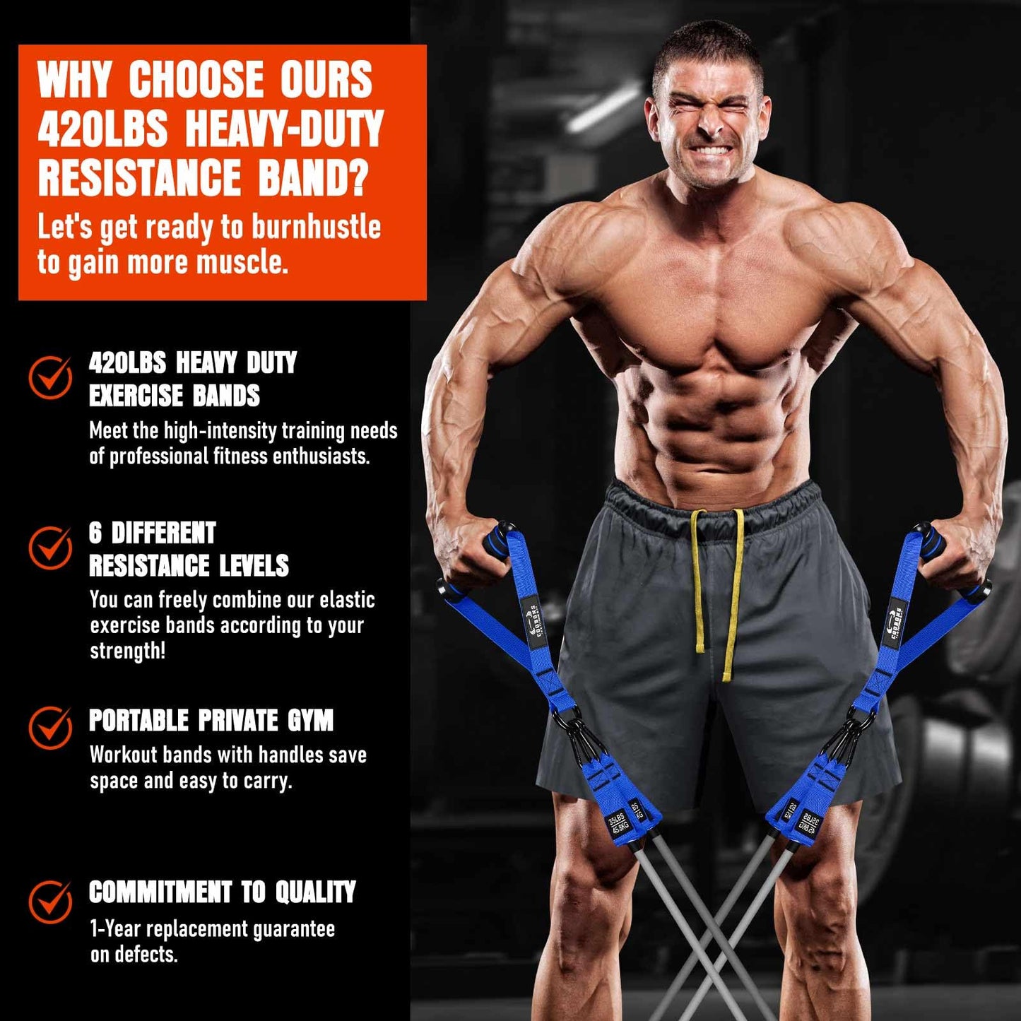 Heavy Resistance Bands for Working Out, 420LBS Exercise Bands with Handles, Workout Bands for Men, Weight Fitness Bands Set for Muscle Training, Strength, Slim, Yoga, Home Gym Equipment