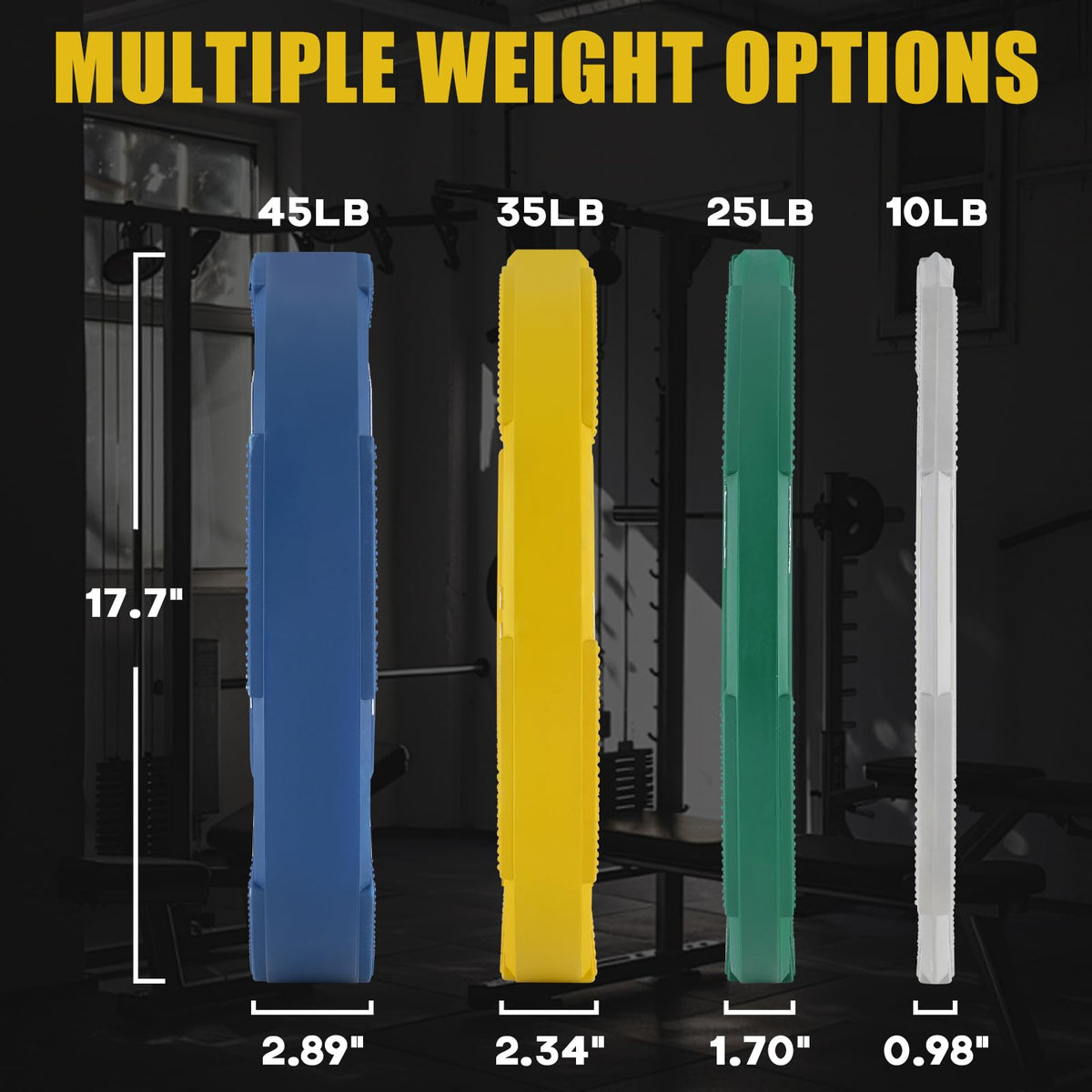 Mikolo Olympic Bumper Plates & Barbell Plates 2-Inch Weight Plate Set - Steel Insert, Low-Bounce & Quiet for Home Gym Strength Training (35+45LB Set)