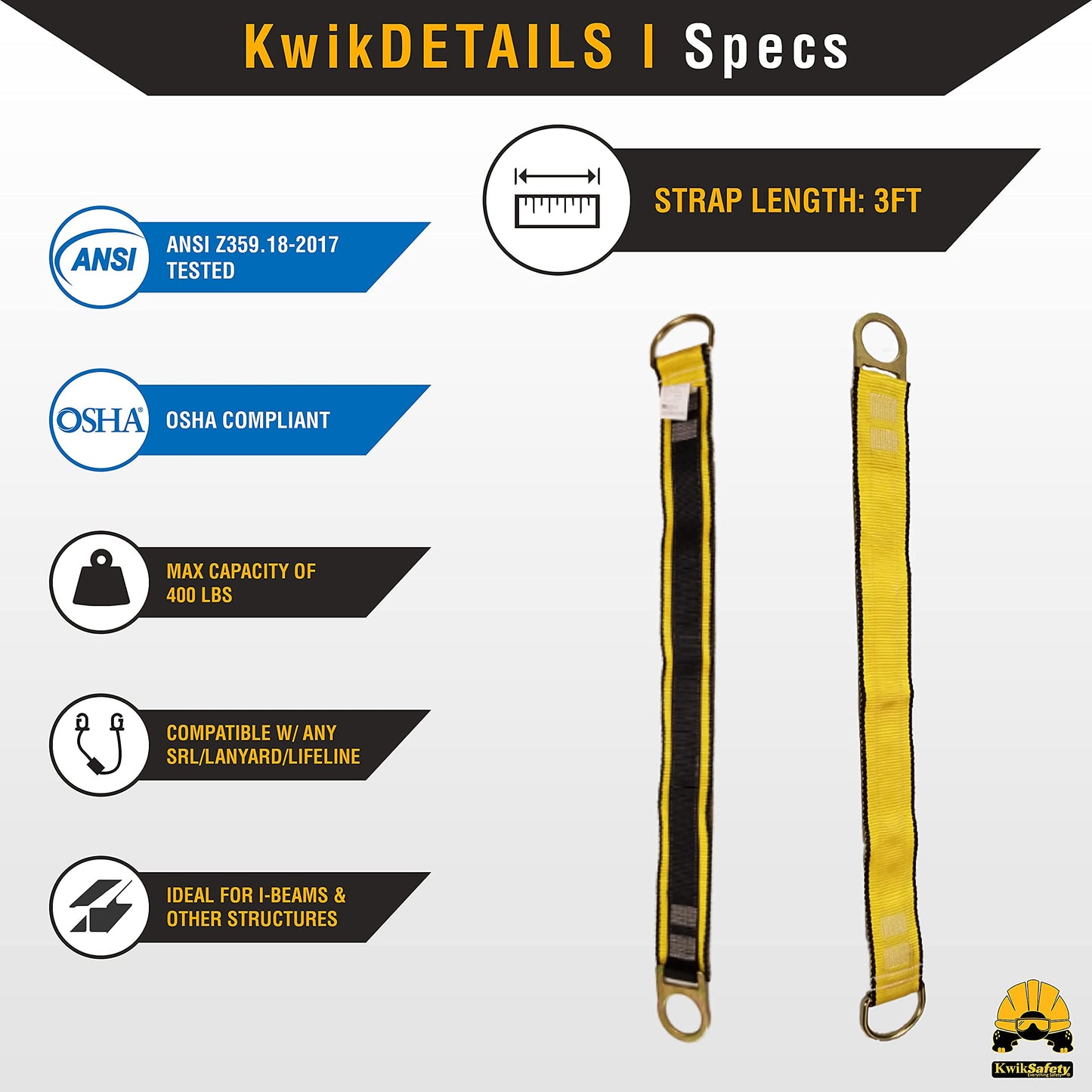 KwikSafety - Charlotte, NC - Gibbon Grip 3 ft [Combo] Safety Anchor Cross Arm Strap Beam Choker ANSI Fall Arrest System Web Pass Thru Double D Ring Anchorage Sling OSHA Protection