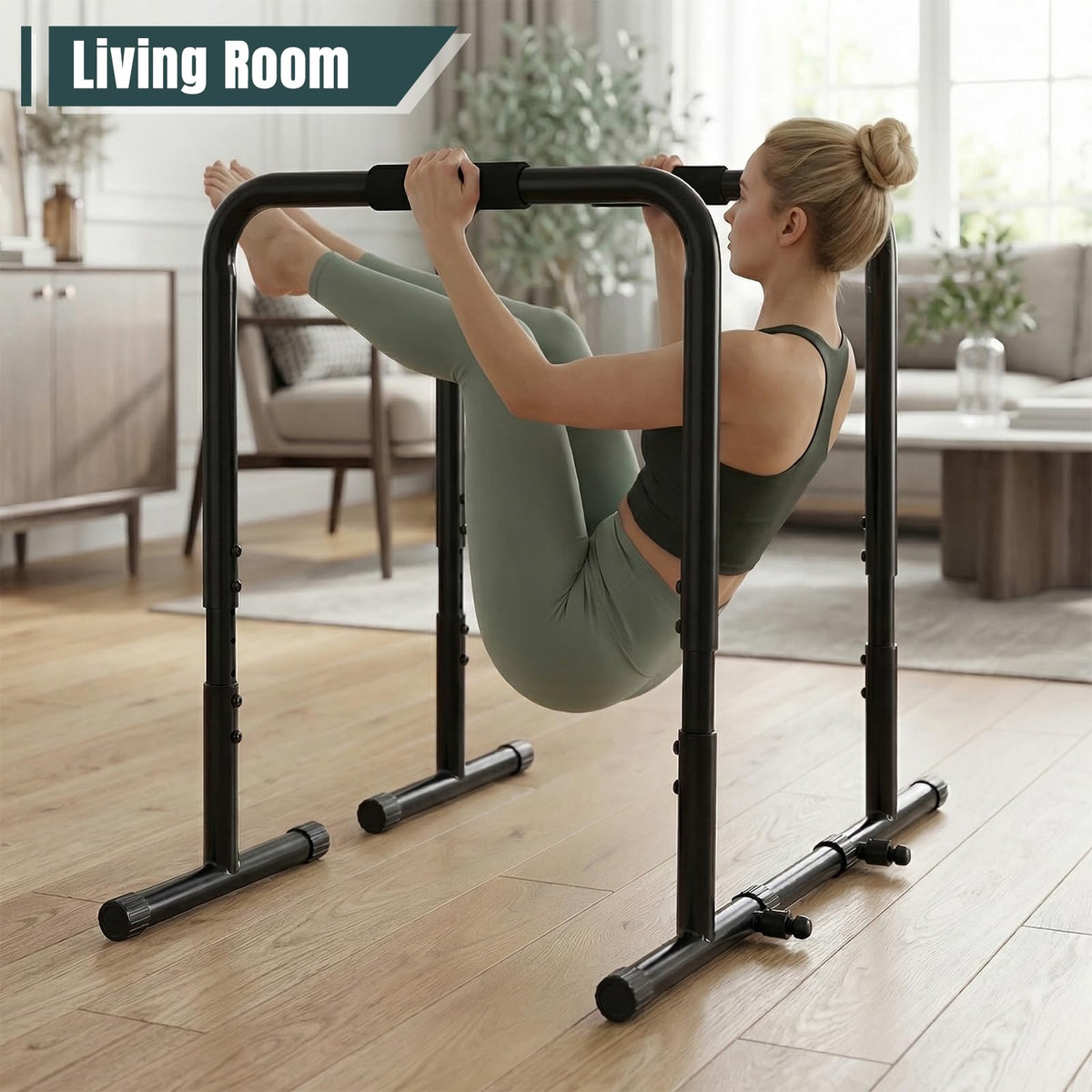 OLIXIS Dip Bar, Adjustable Heavy Duty Dip Bar Station with Soft High-Density Foam Handles, Stabilizer Parallel Parallette Bar Fitness Equipment for Home, Gym, Patio, Office(Black)