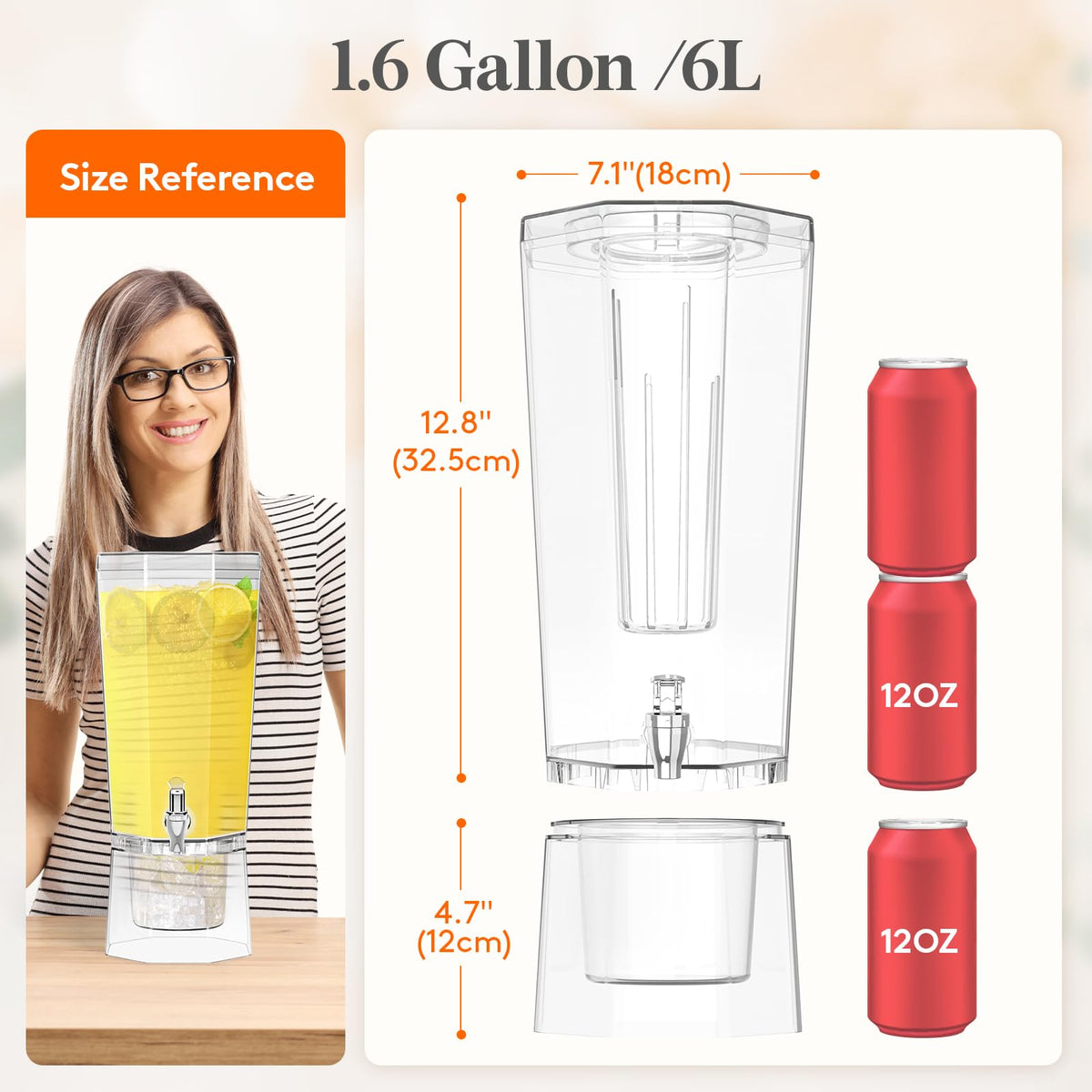 Lifewit 1.6 Gallon Drink Dispenser for Parties 2 Pcs, Plastic Beverage Container for Juice/Tea/Soda with Stand & Fruit Infuser, Clear Lemonade Dispenser with Leak-Proof Spigot, BPA Free Water Pitcher
