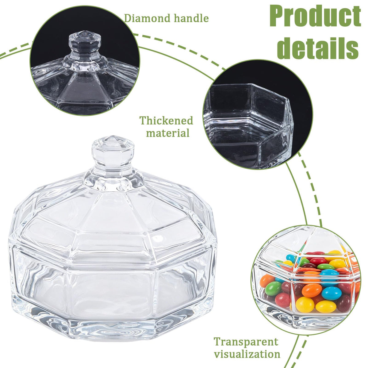 Lolytama Candy Jar,Airtight Candy Containers with lid,Glass Cookie Storage Jar Kitchen Details,Cookie Jar for Honey, Jelly, Wedding Favors, Sauces,Halloween&Christmas Candy Containers Jar