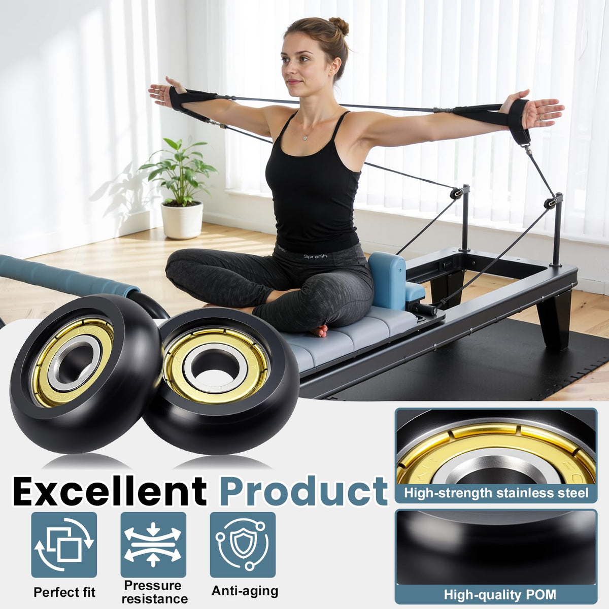 Replacement Roller Wheels 32mm, Compatible with Aero Pilates Reformer Machines, Smooth and Quiet Glide, Wear-Resistant & Durable, High-Density POM Material, 8mm Axle Diameter, Anti-friction, Safe & Precise Workout, 4 Pieces Per Pack