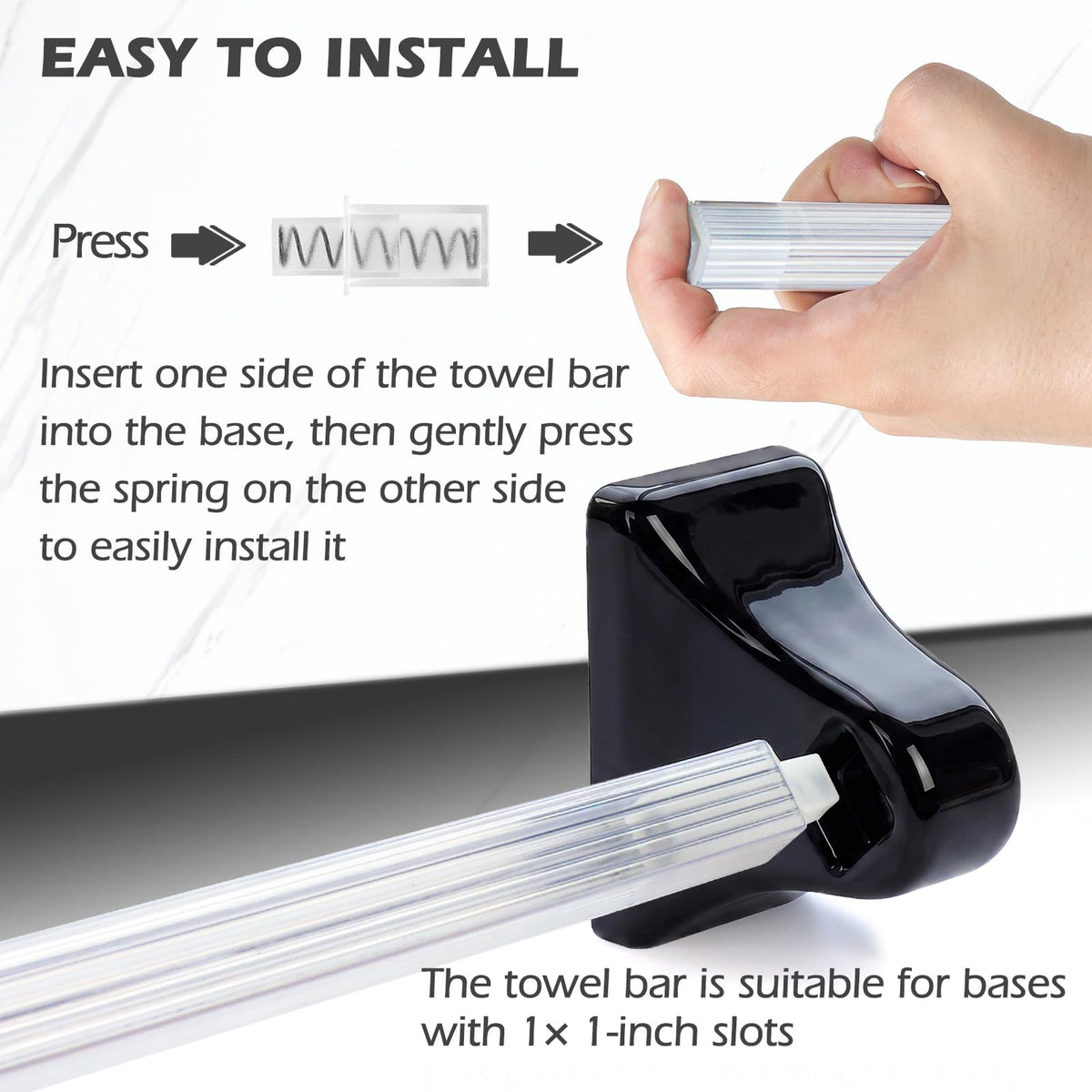 24 Inch Clear Acrylic Towel Bar Replacement Rod for Black Ceramic Holder, Square Spring Loaded Adjustable Insert, Transparent Plastic Bathroom Shower Towel Rack Pole, Cut to Fit, Easy Install