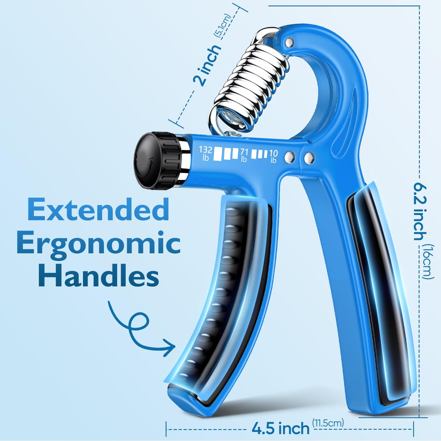 FitBeast Grip Strengthener Forearm Strengthener, Adjustable Hand Grip for Strength Training & Rehabilitation, 10-132 lbs Resistance, Ideal for Athletes and Physical Therapy (1 Piece Light Blue)
