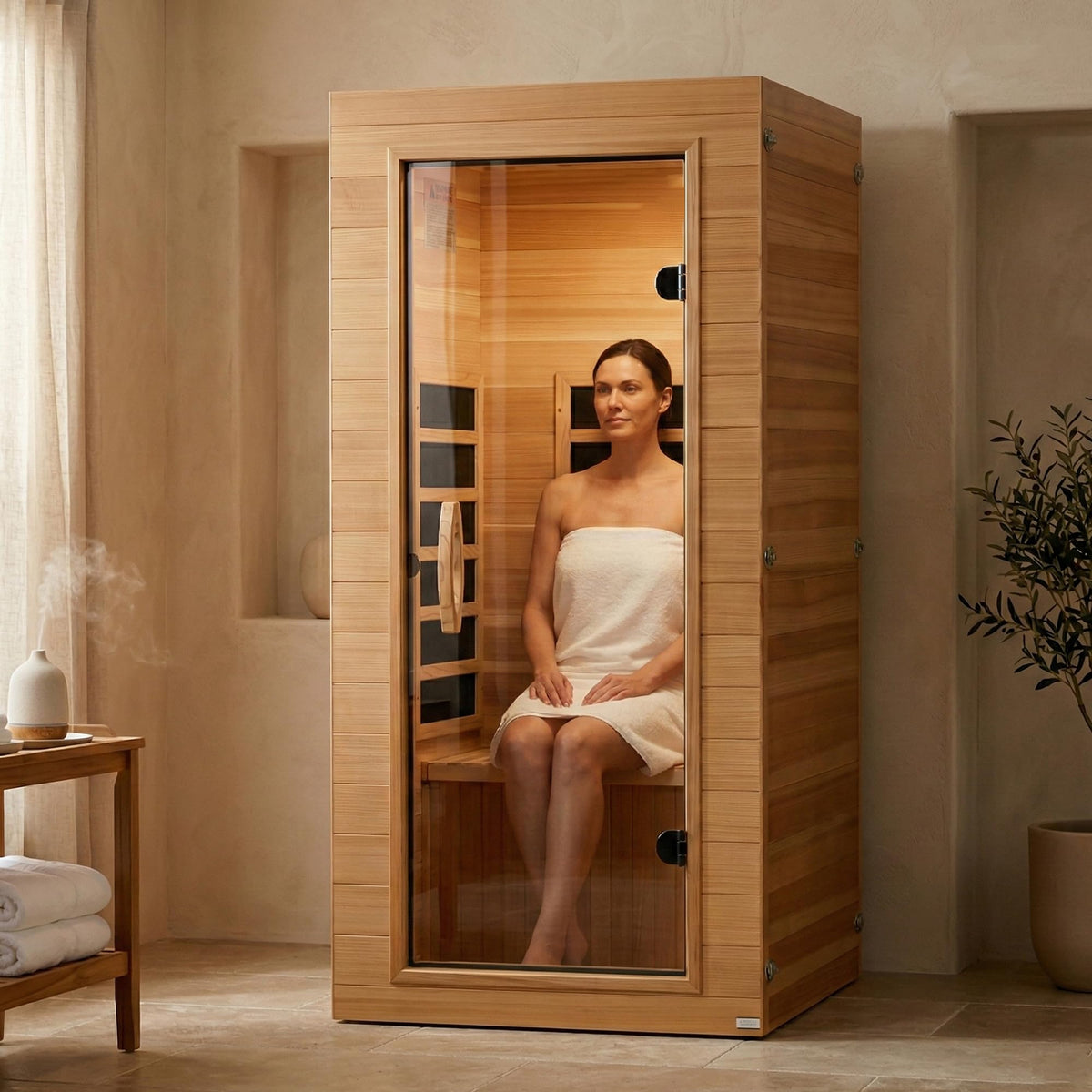 DYNAMIC SAUNAS Elite 1 Person Compact Ultra Low EMF FAR Infrared Sauna with Red Light Therapy & Bluetooth Speakers - Personal Indoor for Home & Gym