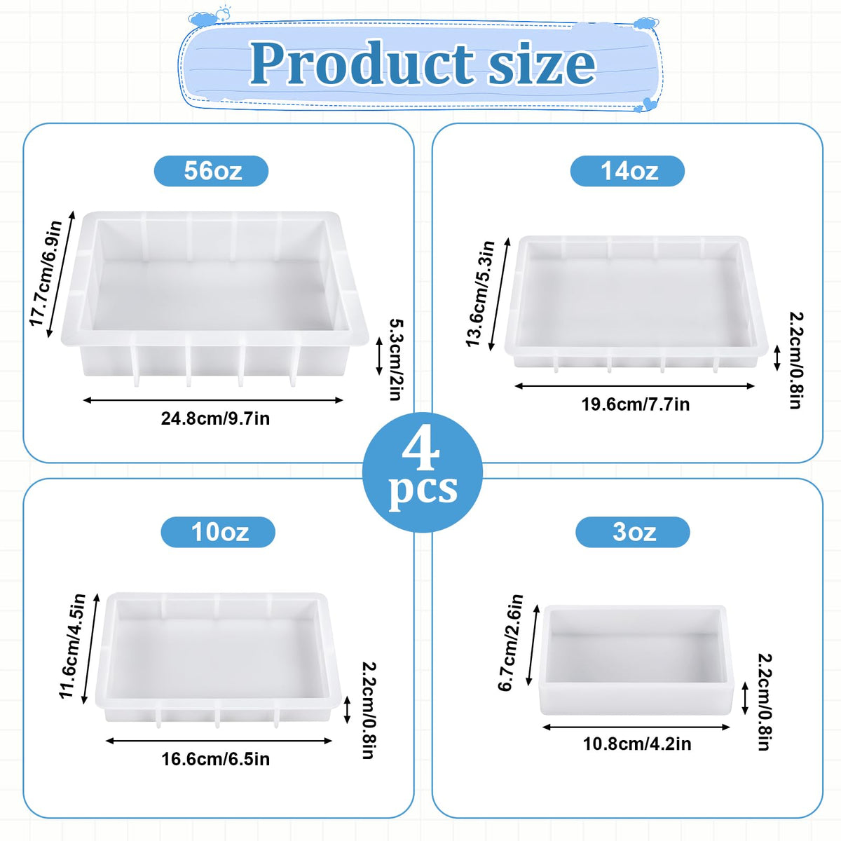 Large Rectangular Resin Molds 4PCS Epoxy Resin Casting Craft Mold Crystal Deep Casting Epoxy Mold for Flower Preservation Bookends DIY Art Home Décor, DIY Wedding Bouquets