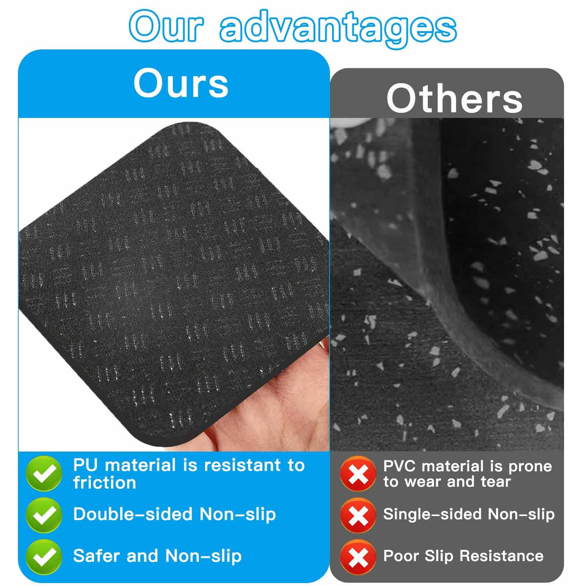 4PCS Non-Slip Treadmill Mat Pads, 4x4 Inch High Density Silicone Exercise Equipment Mat - Double-Sided Anti Vibration Pad for Treadmill, Walking Pad, Exercise Bike, Floor Protection (Square, 4 PCS)