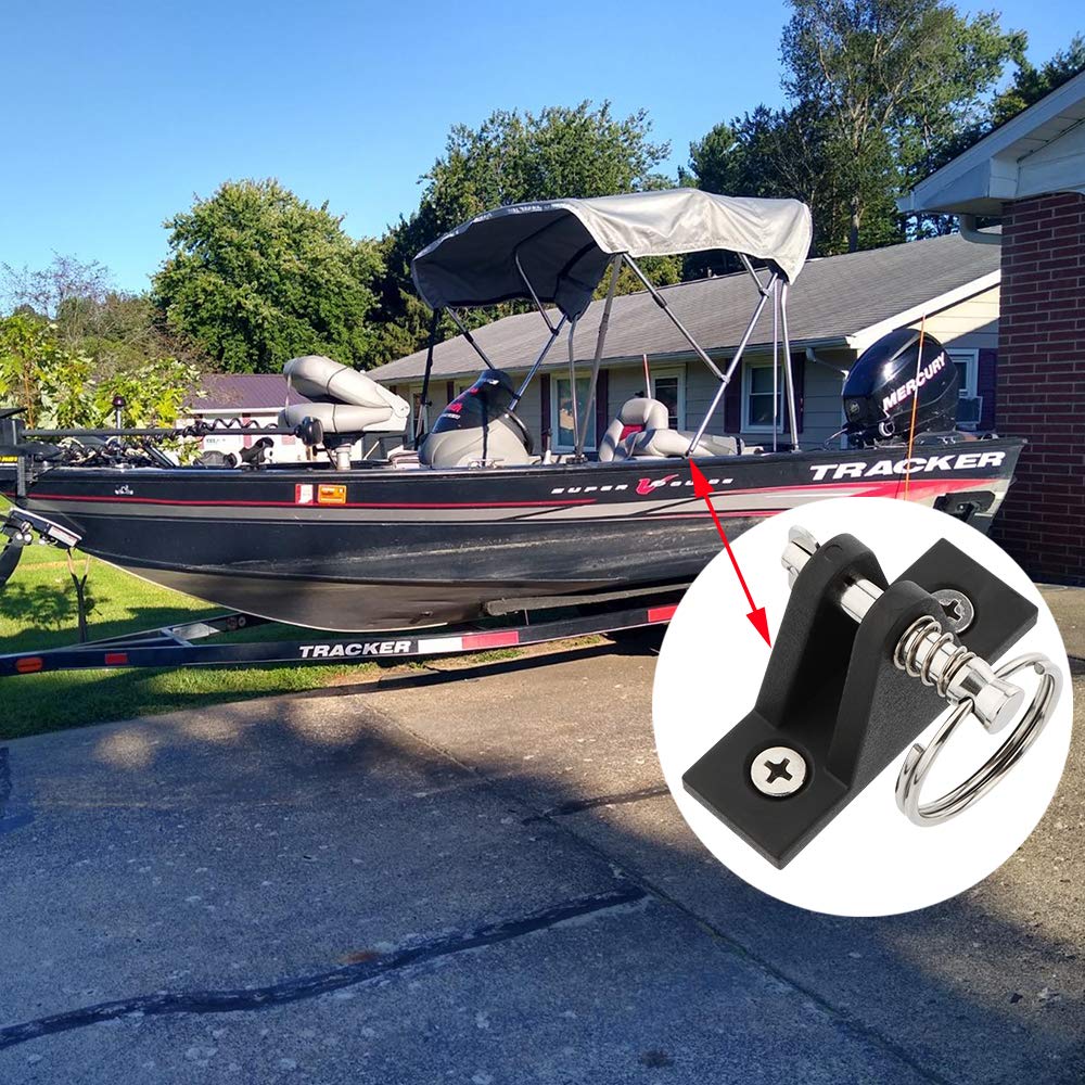 2 Pack Marine Grade Nylon Bimini Top 90°Plastic Deck Hinge with Pin and Ring, 316 Stainless Steel, Free Installation Screws
