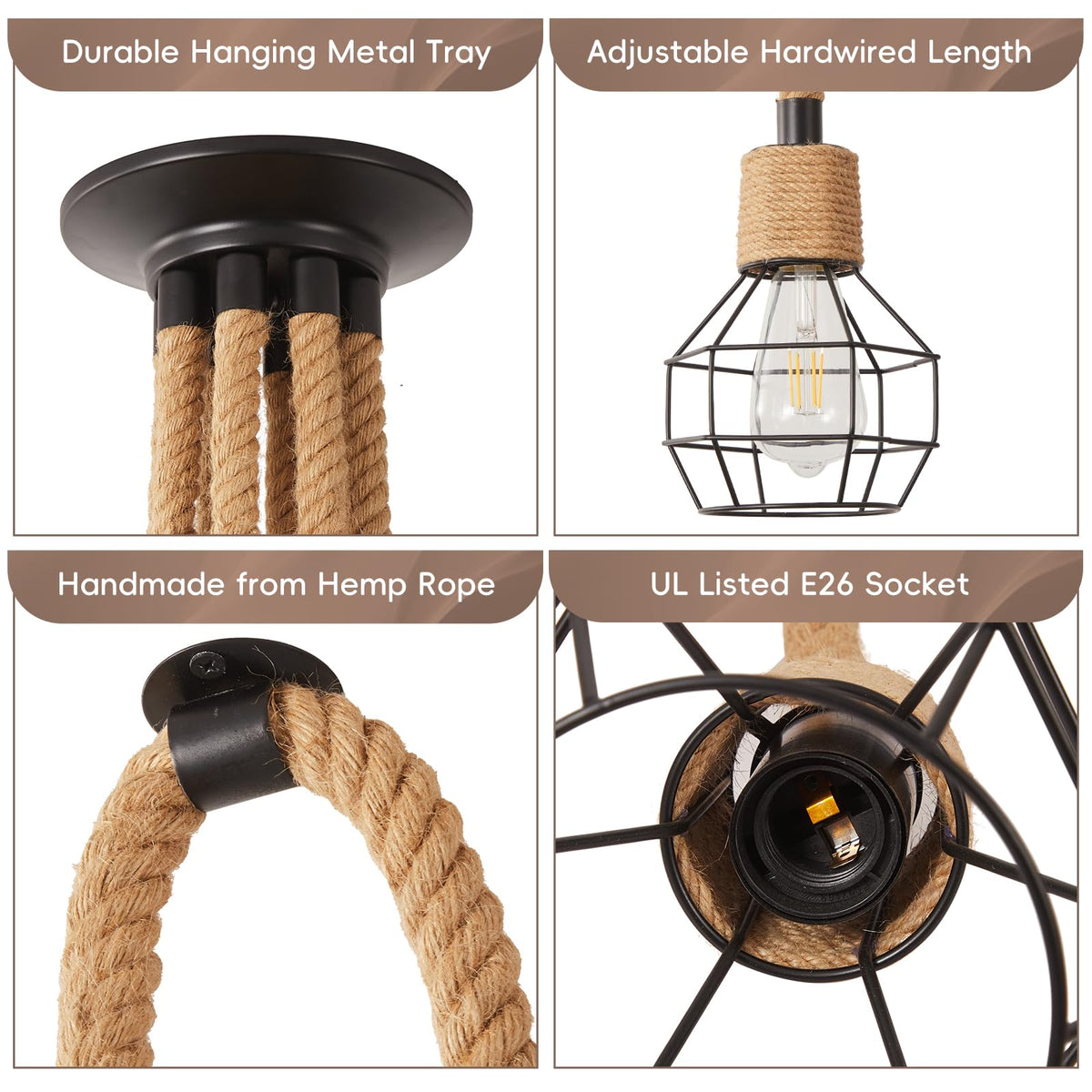 Hodevimall Spider Chandeliers, 8 Arms Industrial Spider Ceiling Light Fixture Hanging Hemp Rope DIY Adjustable 8-Light Steampunk Chandelier for Kitchen Island, Living Room, Entryway, Dining Room, Bar