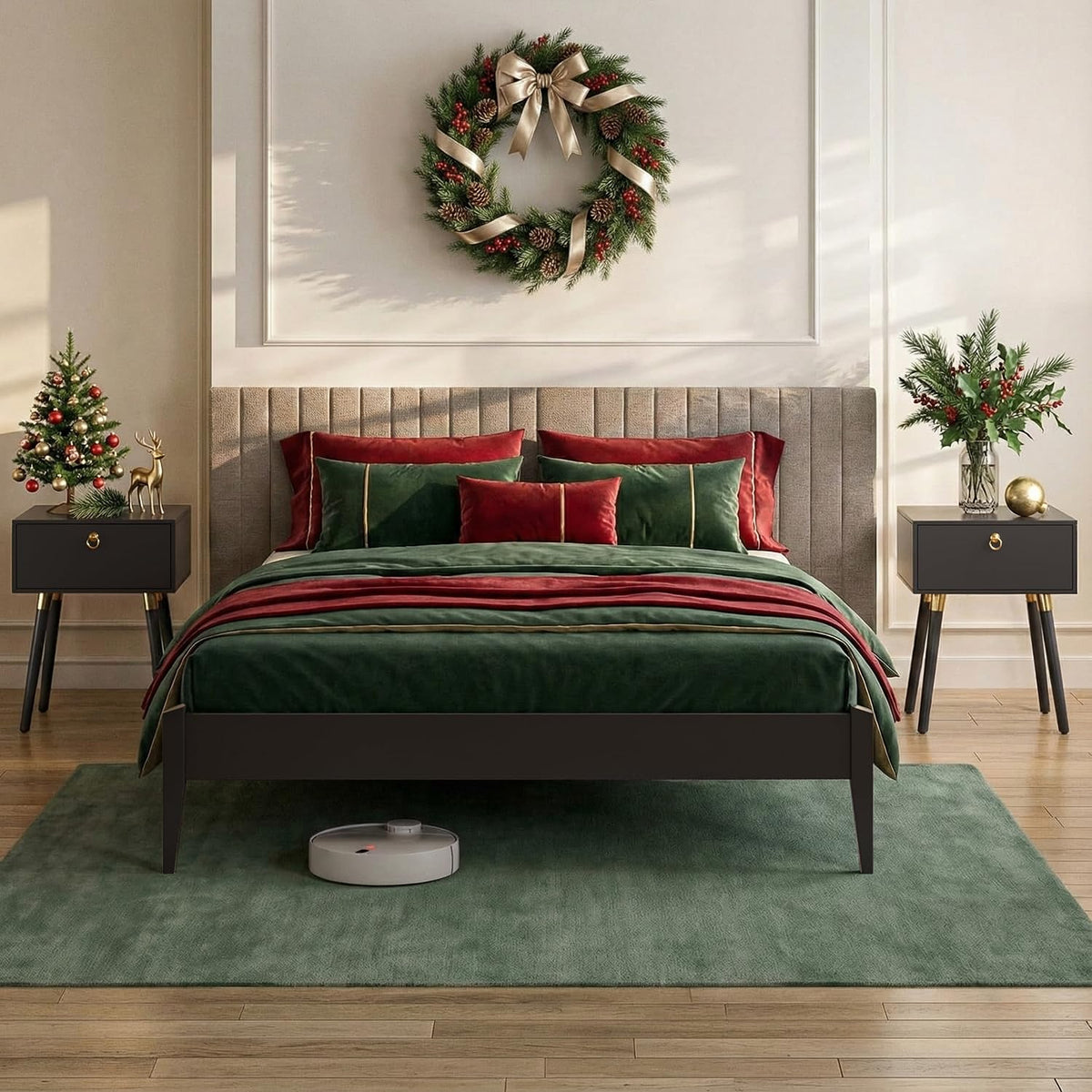 Bme Dinkee King Platform Bed Frame Wood 15 Inch - Solid Wood Bed Frame - Modern & Minimalist Style - 12 Strong Wood Slat Support - Easy Assembly - No Box Spring Needed - Black