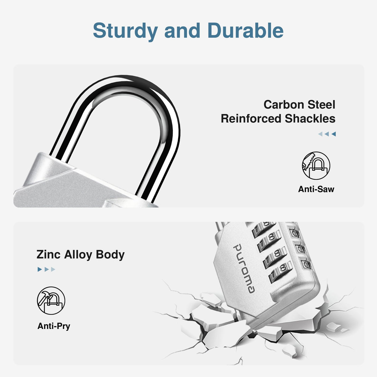 Puroma 2 Pack Combination Lock for Locker 4 Digit Outdoor Waterproof Padlock for School, Gym, Sports, Fence, Toolbox, Gate, Case, Outdoor, Hasp Storage (Silver & Black)