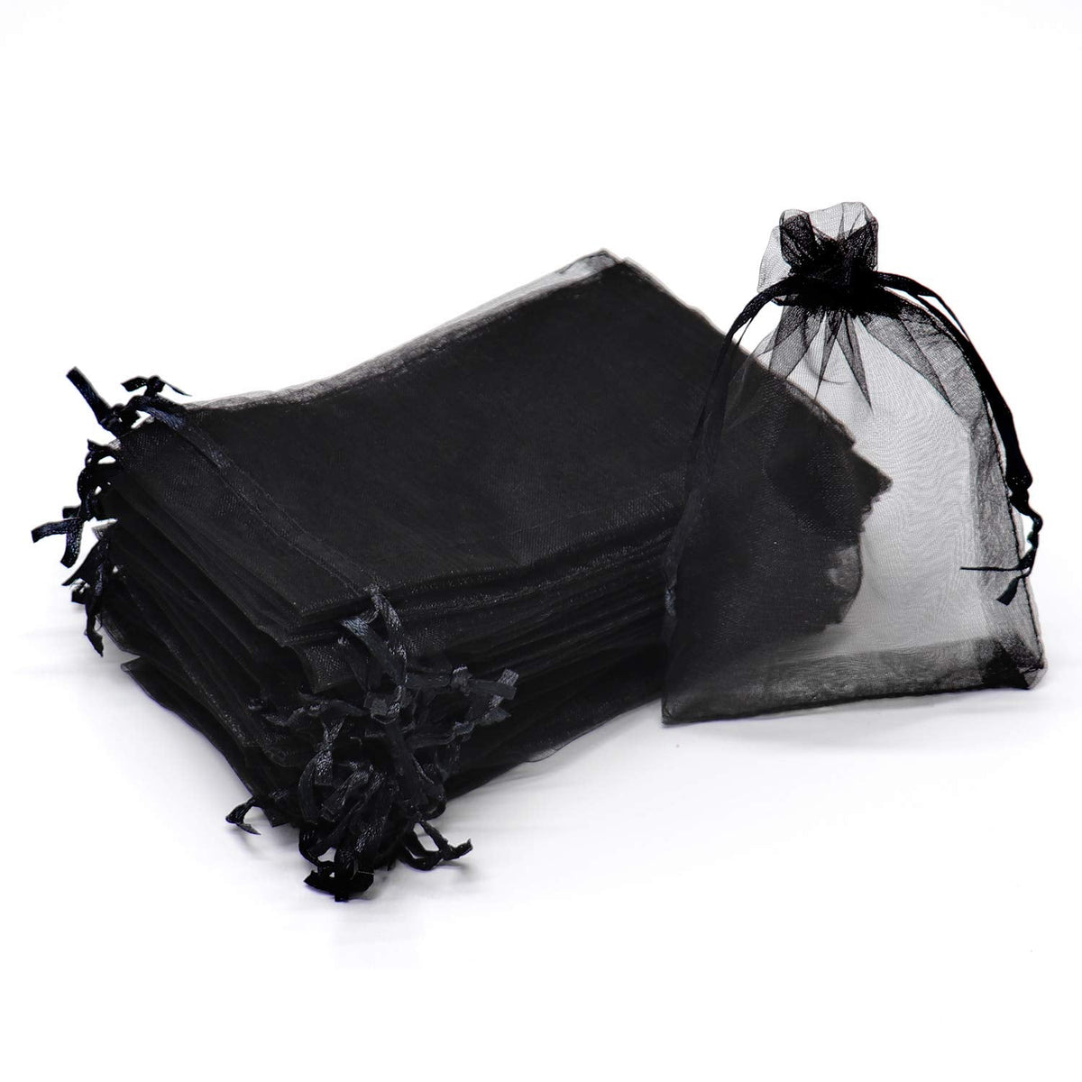 Bezall 50Pcs Organza Bags 5x7 Inch, Black Halloween Treat Bag with Drawstrings, Mesh Jewelry Gift Bags Funeral Party Favor Candy Pouches