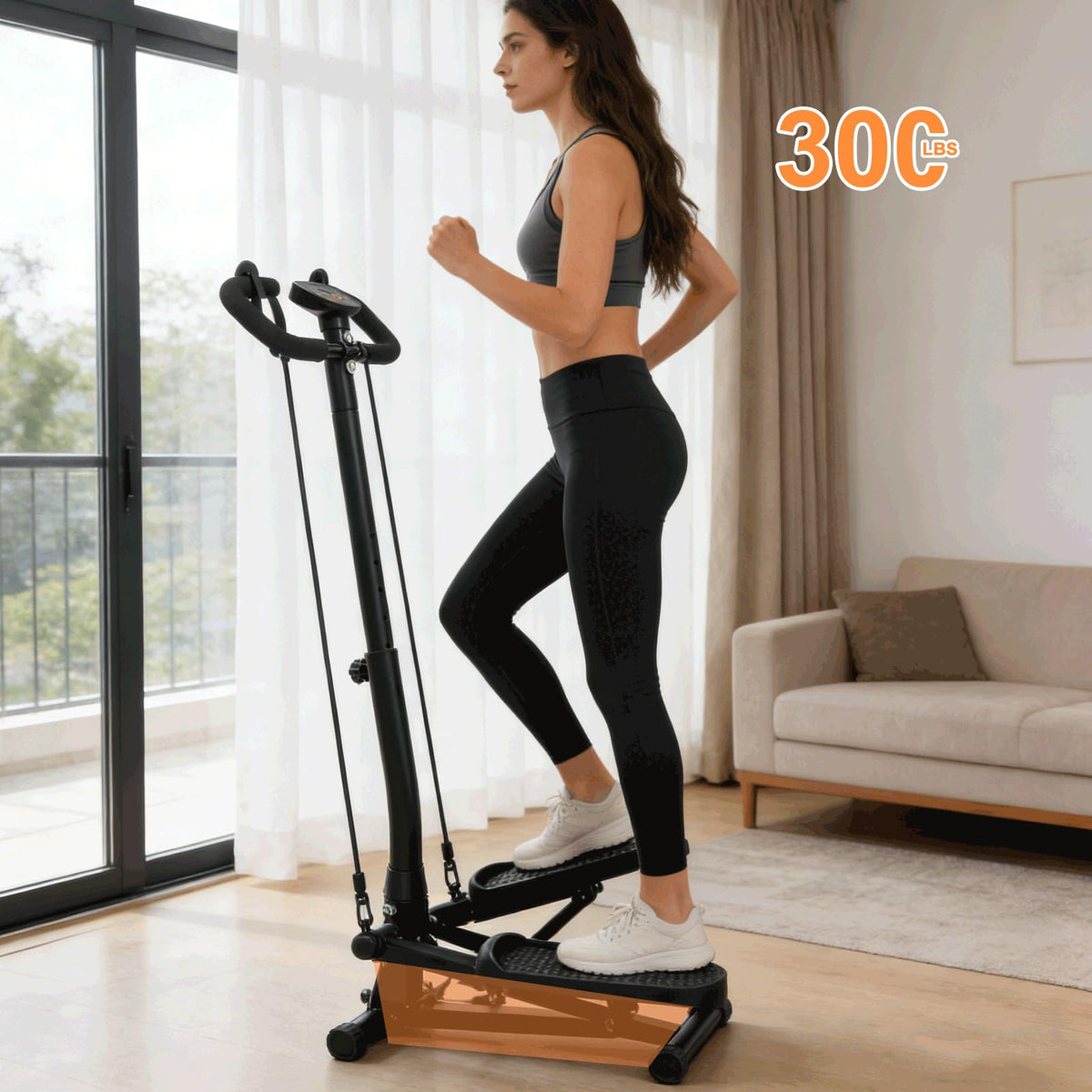 BeBecome Steppers for Exercise at Home, Twist Stair Stepper with Handlebar, Low Impact Fitness Step Machine with LCD Monitor, with Tension Band,Quiet Hydraulic Cardio Trainer for Indoor Workouts