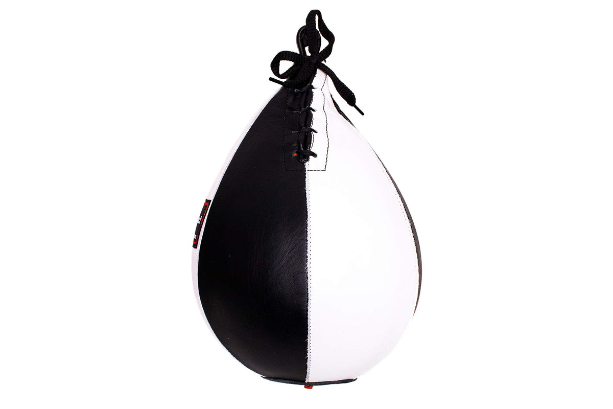 Pro Impact Genuine Leather Speedbag Black – Heavy Duty Leather Hanging Swivel Punch Ball for Boxing MMA Muay Thai Fitness or Fighting Sport Training (White Black Medium)