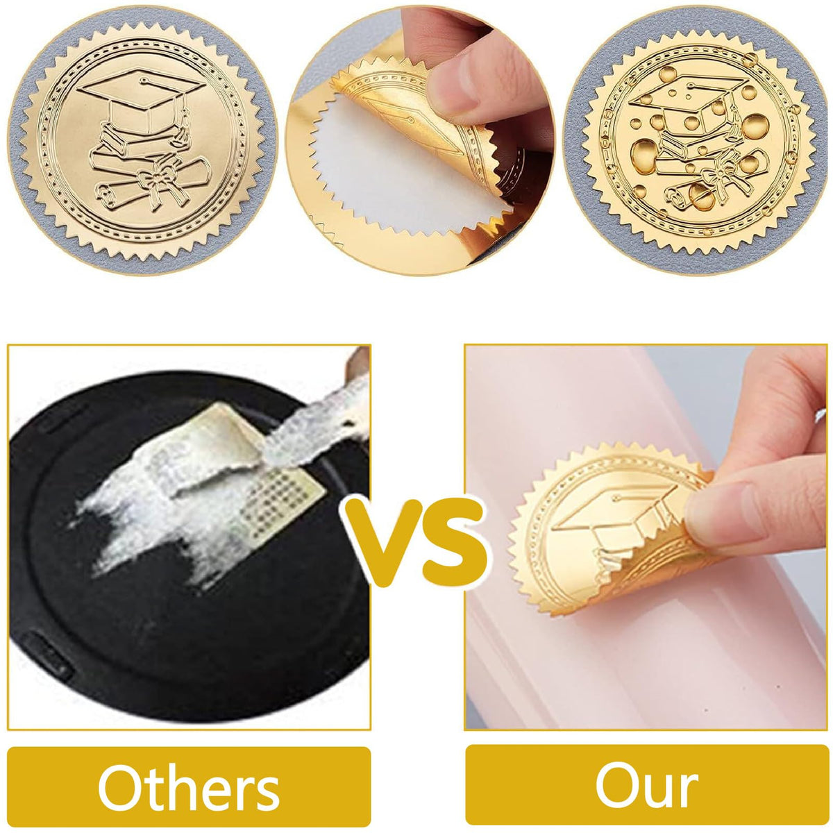 CRASPIRE Dog Paw Print Gold Foil Embossed Certificates Stickers 2" Self Adhesive Excellence Envelopes Seals Round Labels for Award Wedding Invitation Graduation Corporate Diplomas Gift Wrapping Decor
