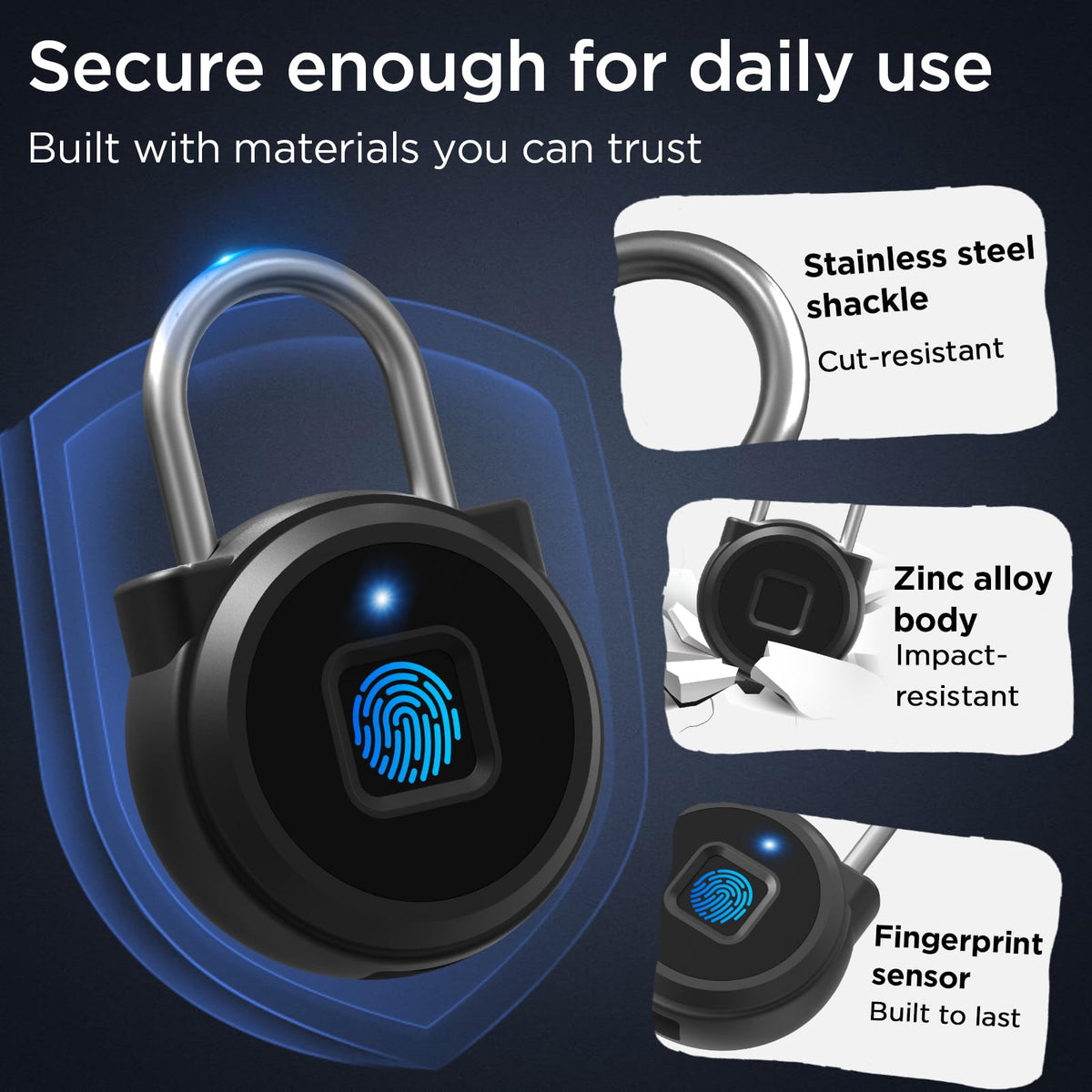 Fingerprint Lock, Dhiedas Gym Locker Lock with Fingerprint Bluetooth APP, Biometric Finger Print Padlock with Keyless, Waterproof Smart Padlock for Locker School Suitcase Cabinet Storage