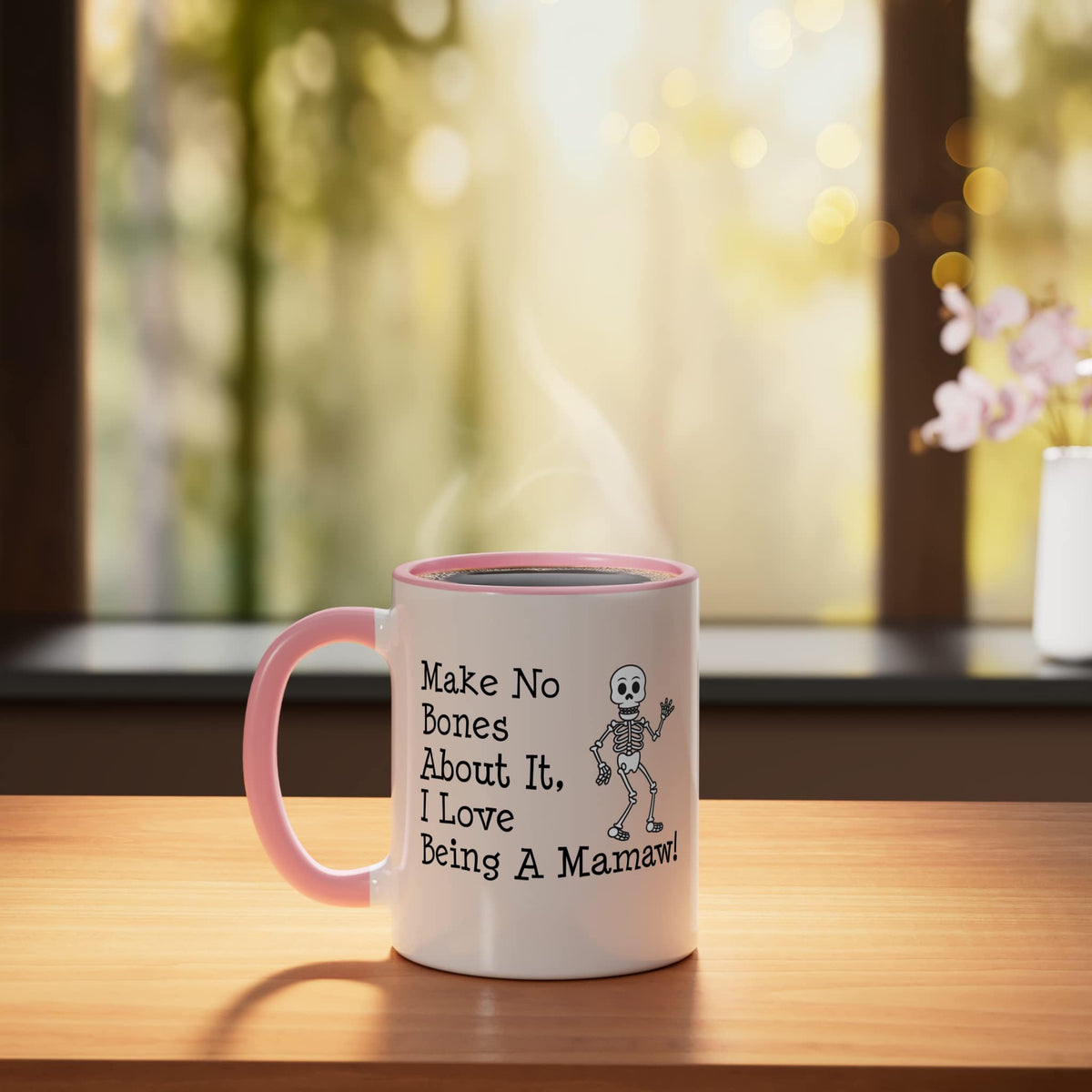 No Bones About It I Love Being A Mamaw Halloween Skeleton Ceramic Mug, Pink/White