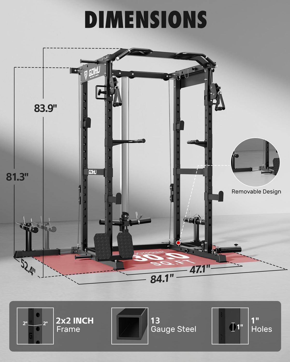 GOIMU RH01 Power Cage Rack, 2000LBS Squat Rack with with Cable Crossover System&LAT Pull Down System, Multi-Function Workout Cage for Home&Garage Gym (Black, RH01 Power Cage)