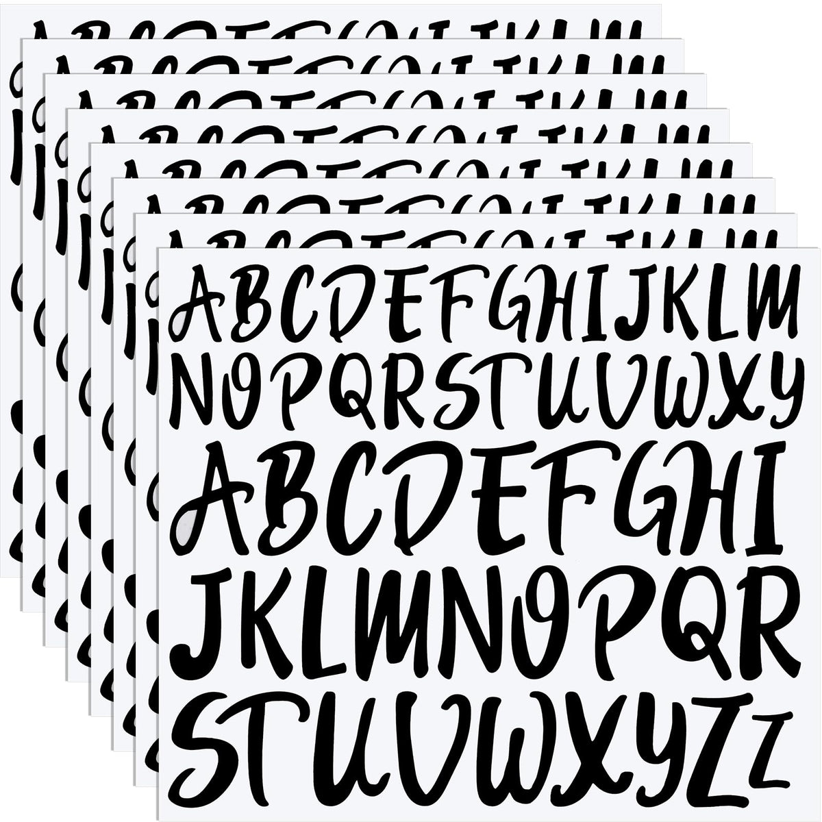 TaoBary 416 Pcs Letter Stickers, 8 Sheets Cursive Alphabet Stickers, 2''& 3'', 2 Size Waterproof Vinyl Self-Adhesive Letter for Graduation Cap Scrapbook DIY Craft Window Door Mailbox Classroom, Black