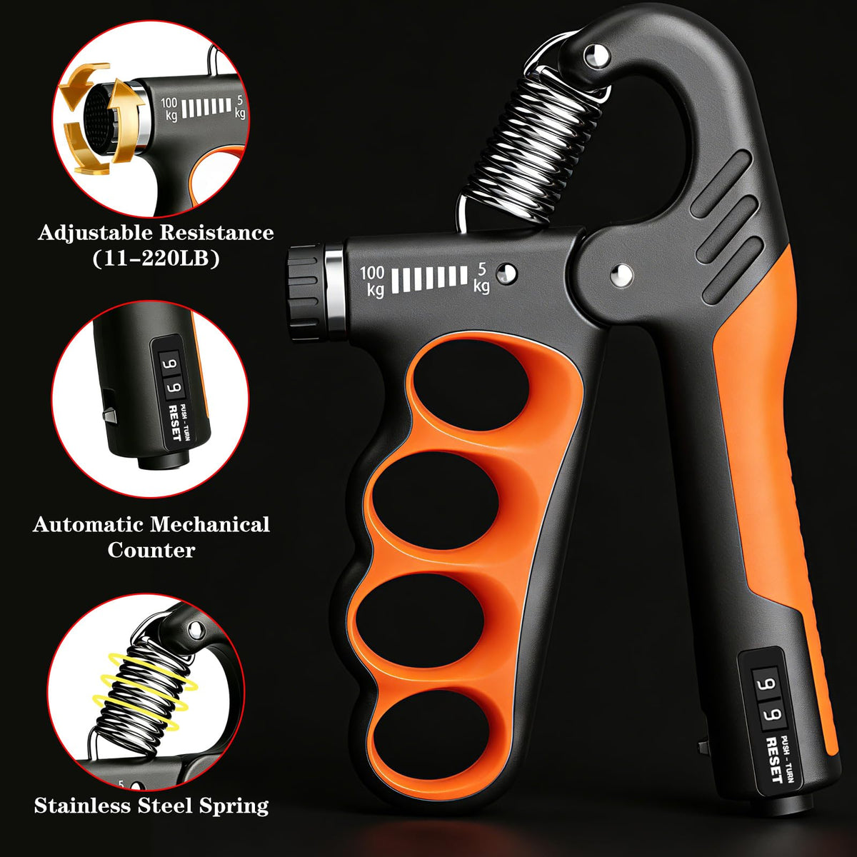 Hautrely 2PCS Hand Gripper Strengthener, 11-220LB Adjustable Resistance Grip Strength Trainer with Counter, Forearm Exerciser for Injury Recovery and Muscle Building (Red)