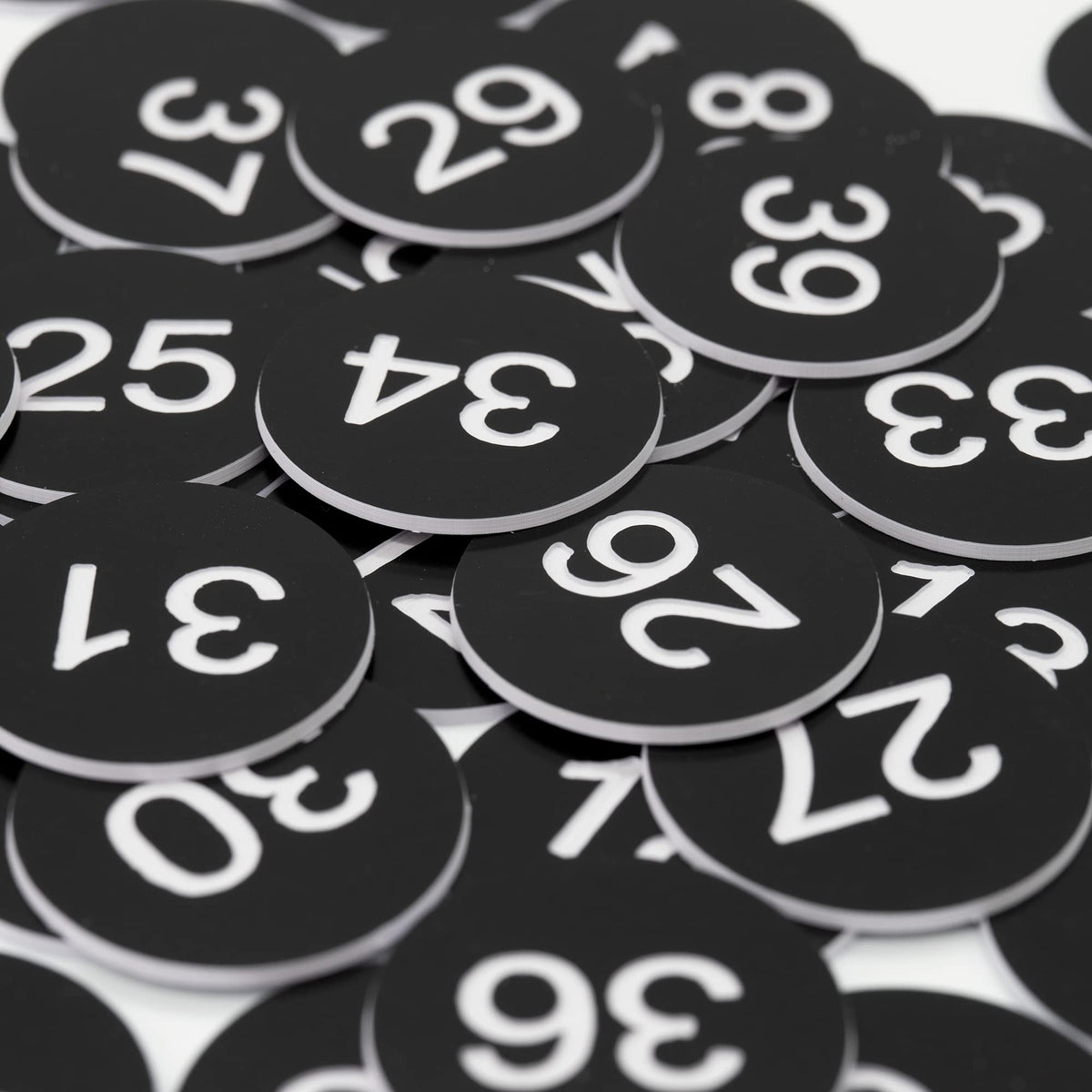 StayMax Round Plastic Numbered Discs Number Tags Engraved Numbered Tags Without Hole (0-50, Black)