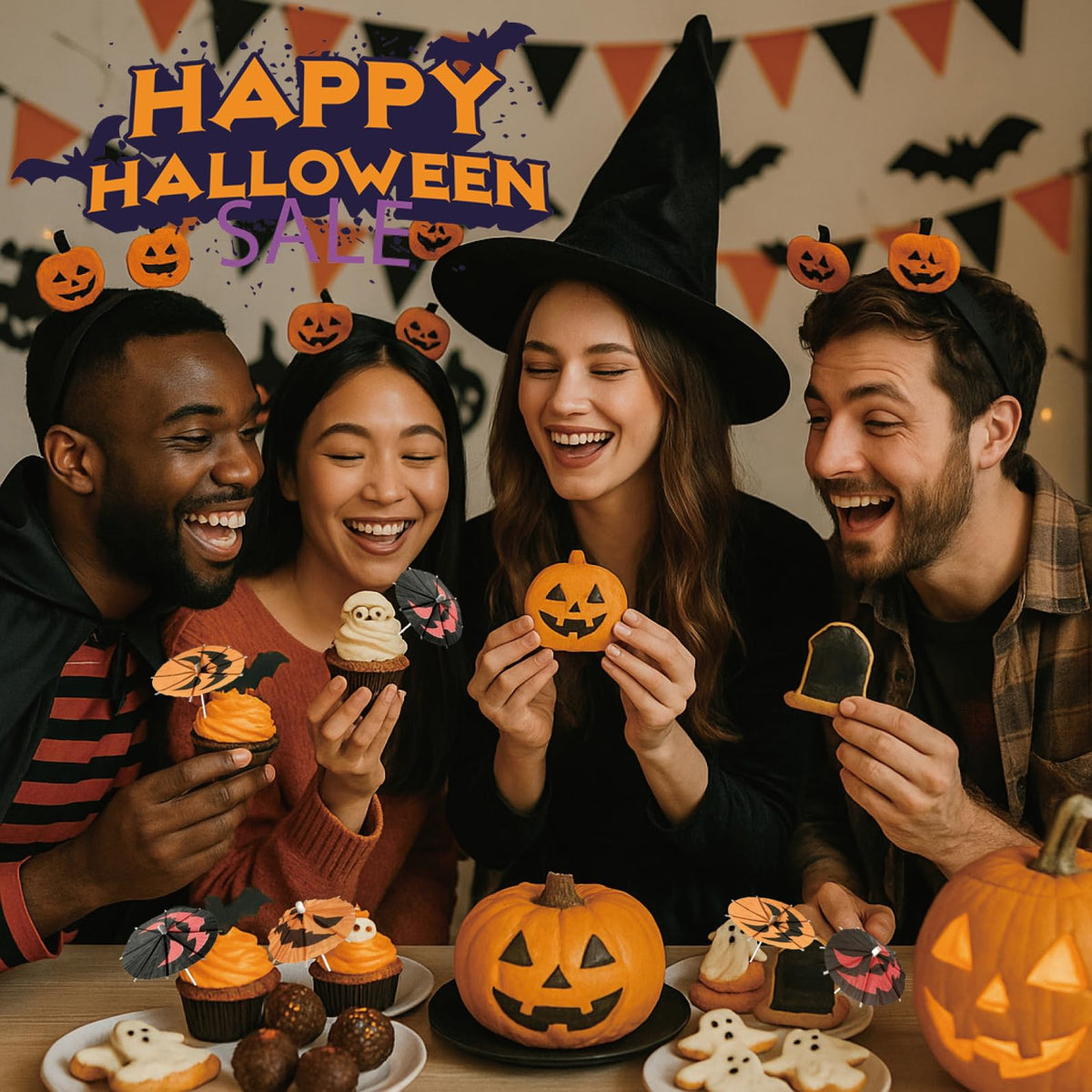 140 Pcs Halloween Pumpkin Cocktail Drink Umbrella Picks, 4 Inch Spooky Paper Toothpicks with Pumpkins Cocktail Umbrellas Fruit Dessert Cupcake Topper Sticks for Halloween Party Decorations (Black)