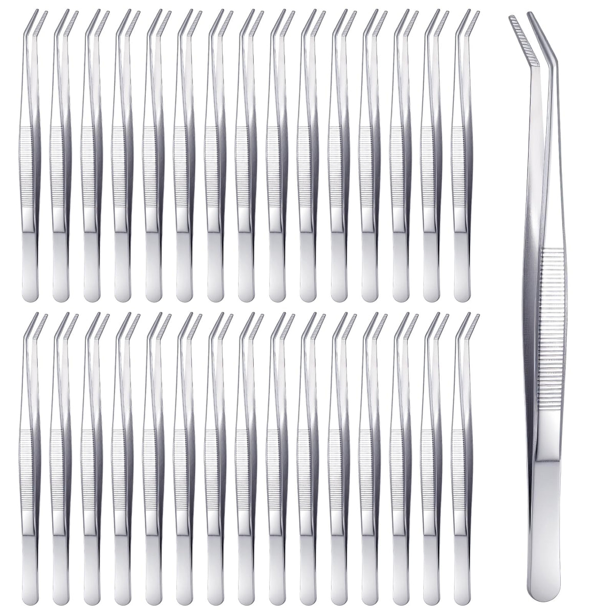 30 Pcs Stainless Steel Tweezers, Curved Serrated Tip Multipurpose Forceps, Crafting Sewing Machine Tweezers Bulk, Silver