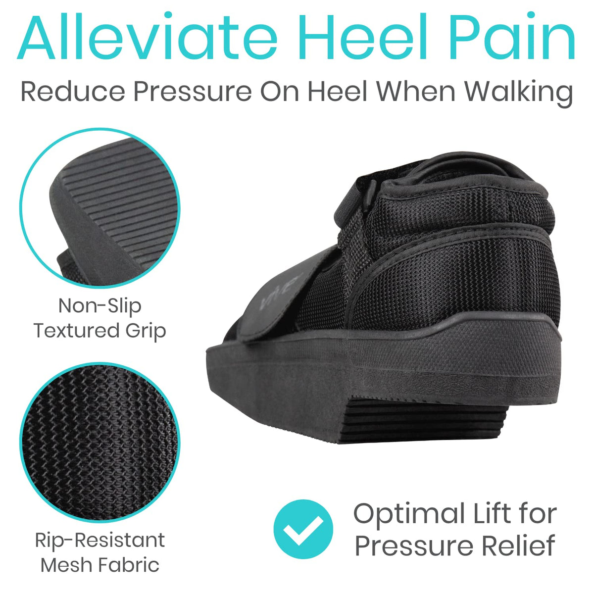 Vive Wedge Post-Op Shoe - Offloading Boot for Heel or Ankle Pain - Medical Foot Recovery for Bone or Soft Tissue Surgery, Fracture, Plantar Fasciitis, Ulcerations, Feet (Large)