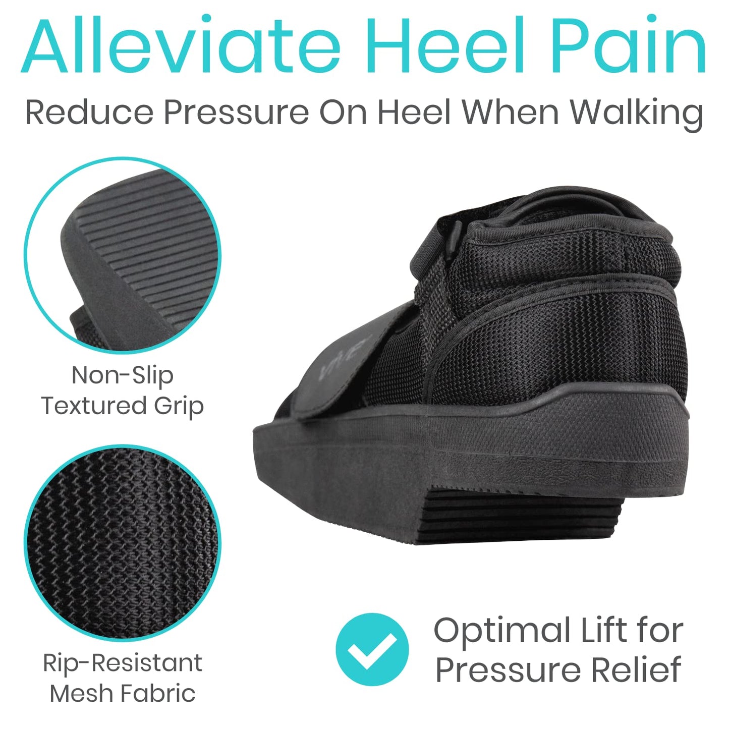 Vive Wedge Post-Op Shoe - Offloading Boot for Heel or Ankle Pain - Medical Foot Recovery for Bone or Soft Tissue Surgery, Fracture, Plantar Fasciitis, Ulcerations, Feet (Medium)